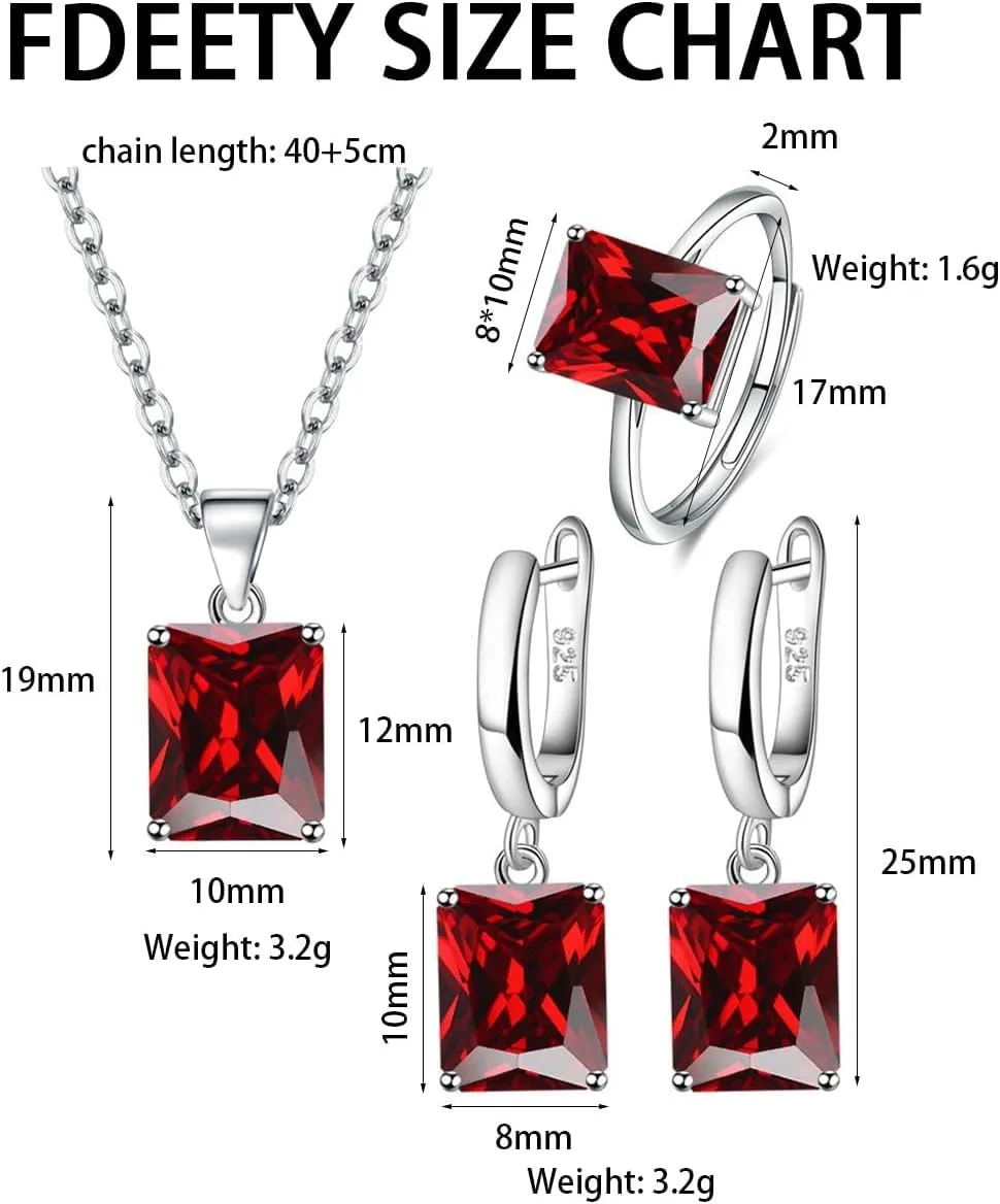 FDEETY 3 Pezzi Parure Gioielli Quadrato Cristallo Collana Orecchini Anello Argento Elegante Donna Set Gioielleria Lusso - immagine 6