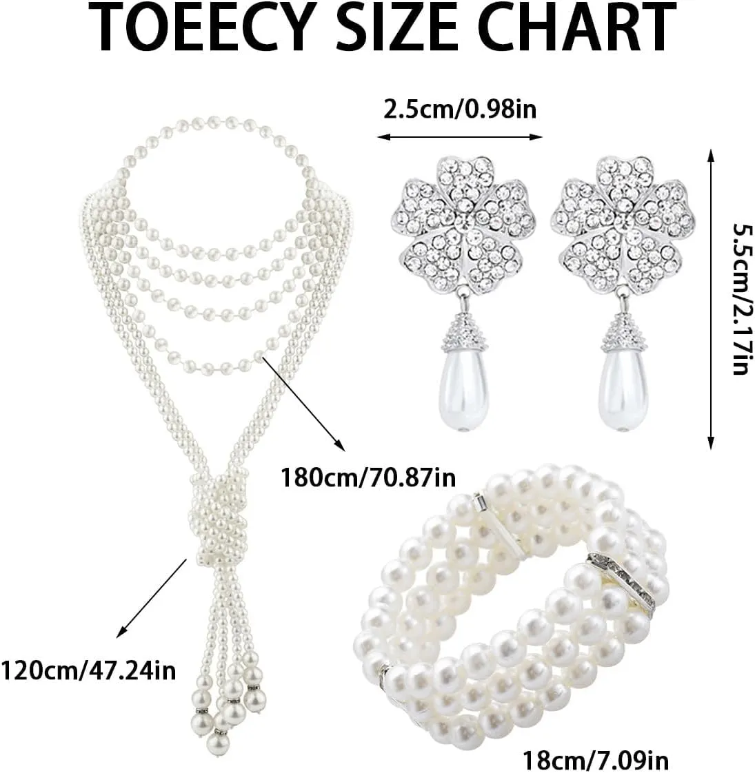 TOEECY Set Gioielli Sposa Perle Collana Multistrato Orecchini Fiore Bracciale Elegante Cerimonia Matrimonio Accessori Donna - immagine 8