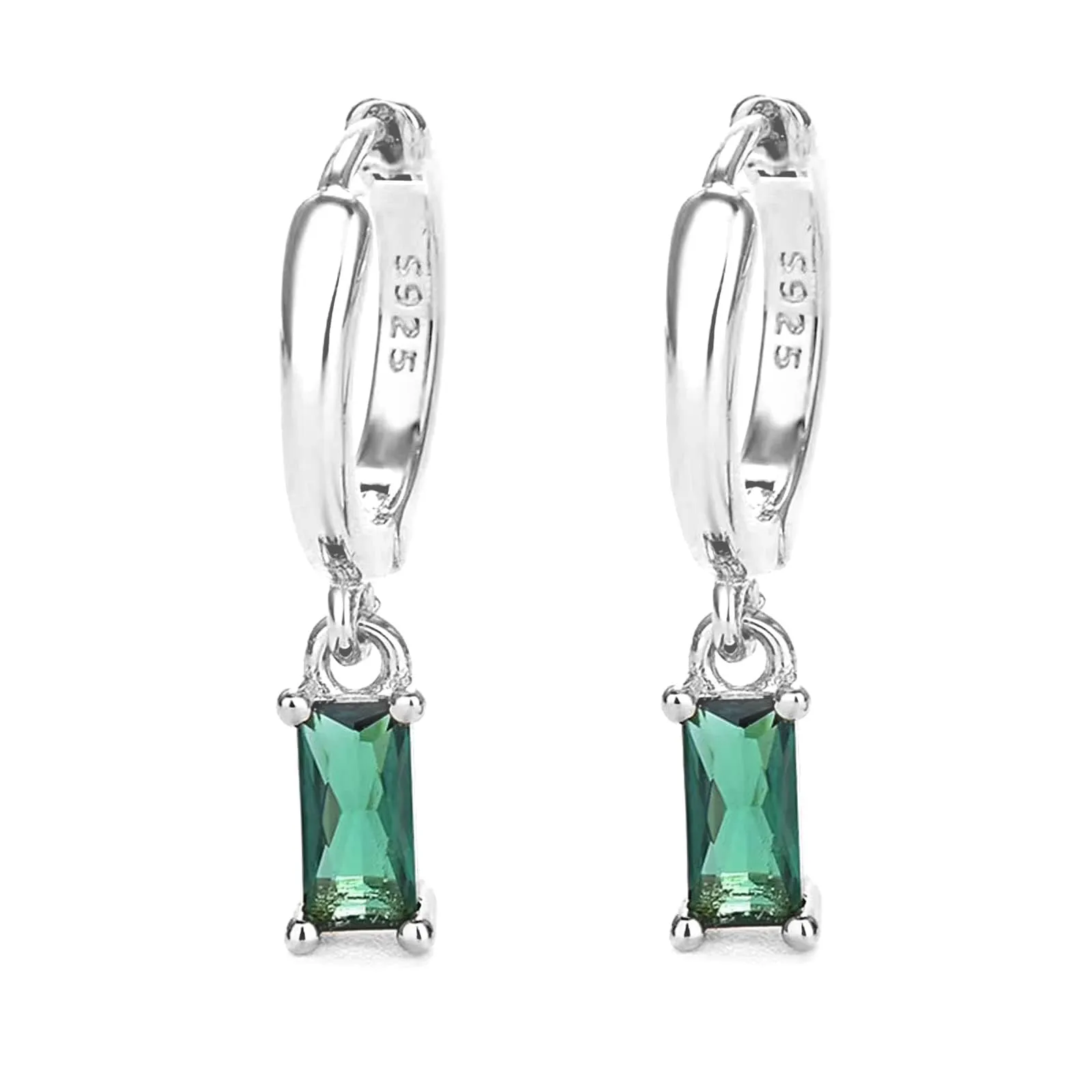 Orecchini creoli in oro da donna con pendente verde, orecchini a cerchio in oro 14 carati, unisex, 2 pezzi, Argento - immagine 1