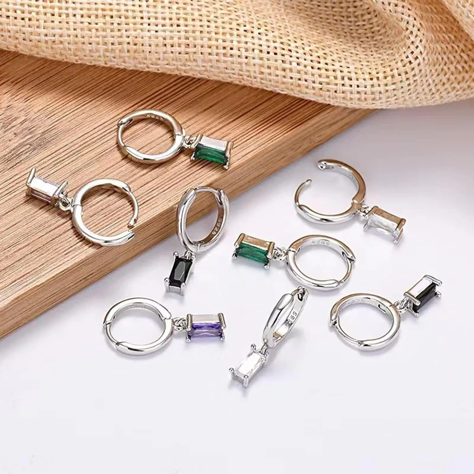 Orecchini creoli in oro da donna con pendente verde, orecchini a cerchio in oro 14 carati, unisex, 2 pezzi, Argento - immagine 3