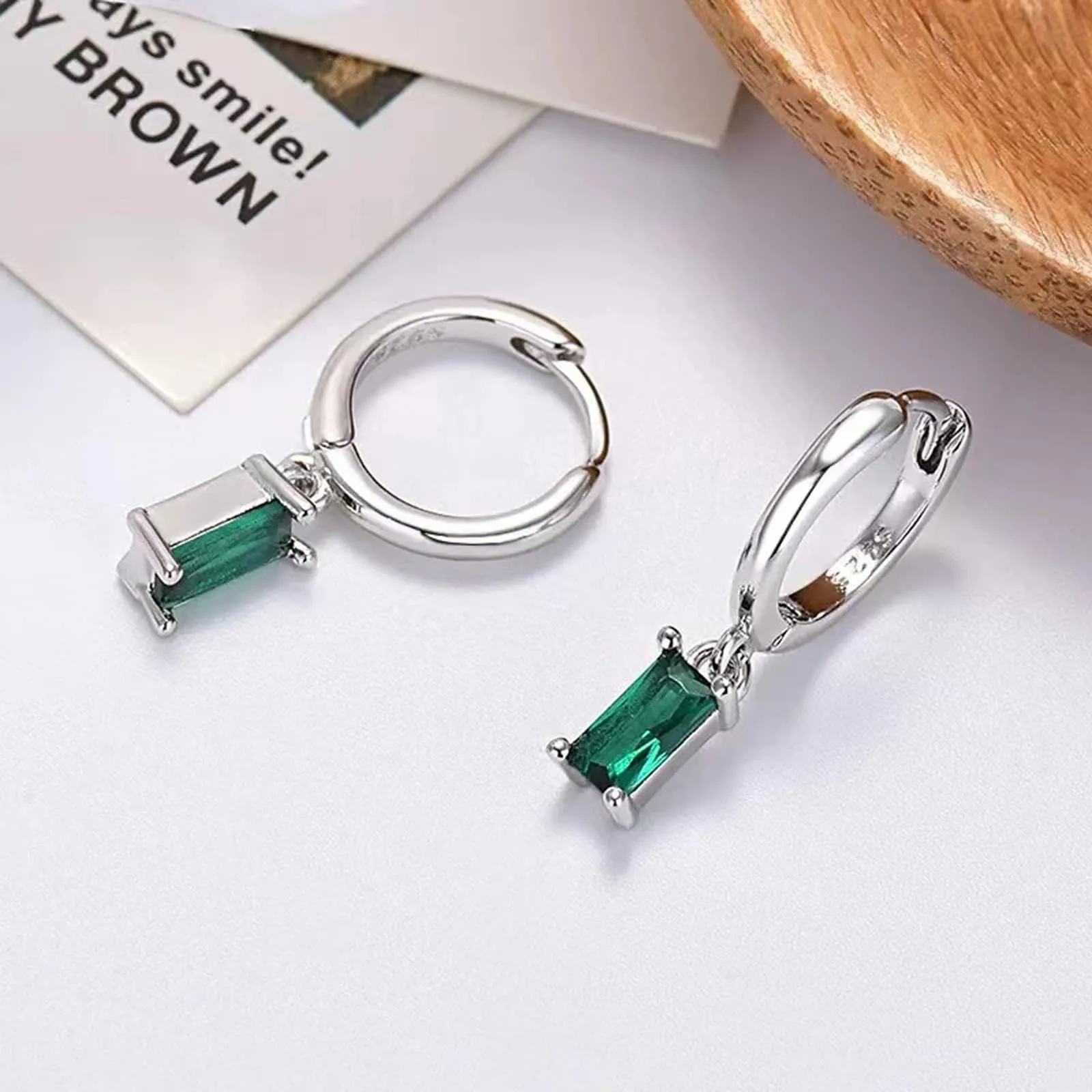 Orecchini creoli in oro da donna con pendente verde, orecchini a cerchio in oro 14 carati, unisex, 2 pezzi, Argento - immagine 4