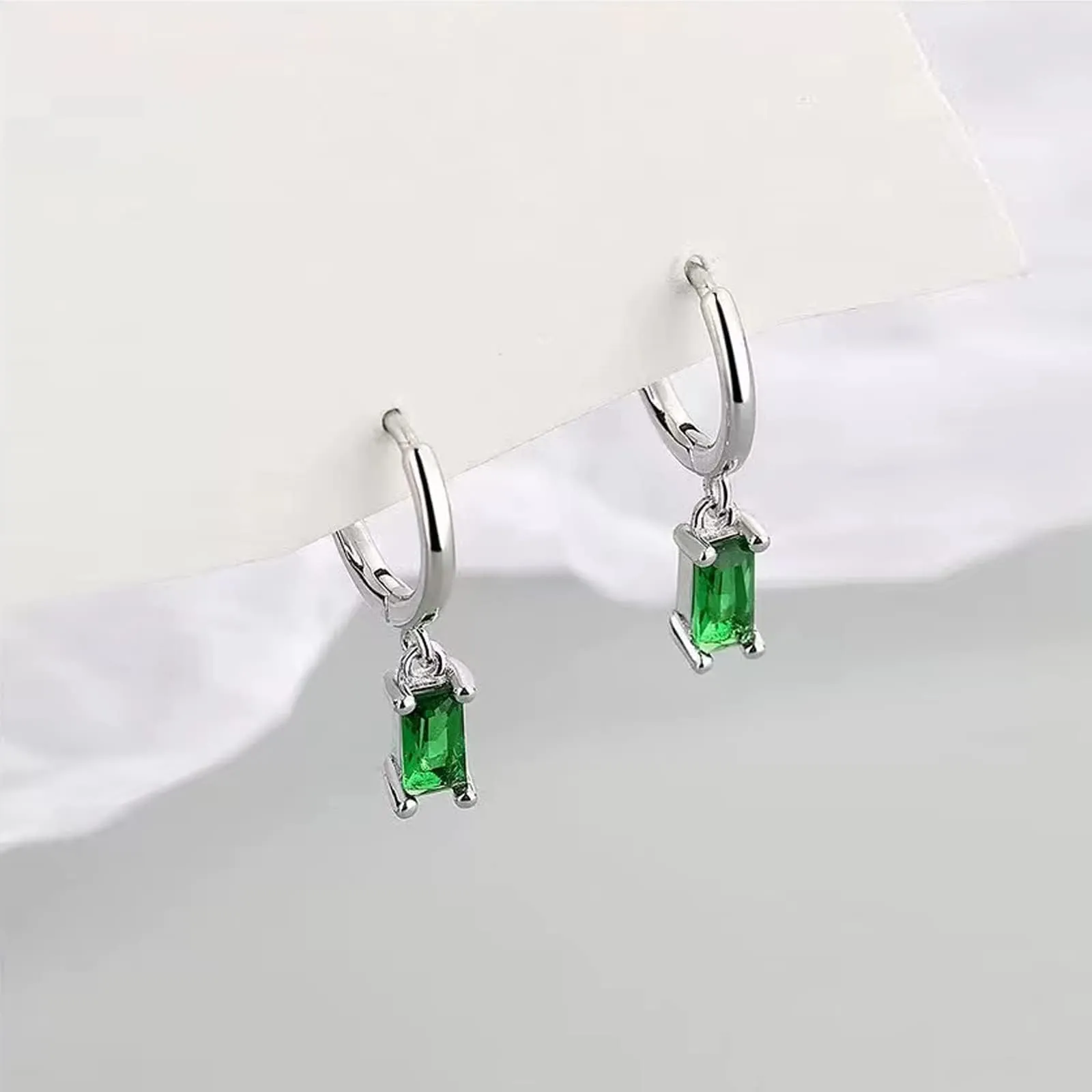 Orecchini creoli in oro da donna con pendente verde, orecchini a cerchio in oro 14 carati, unisex, 2 pezzi, Argento - immagine 5