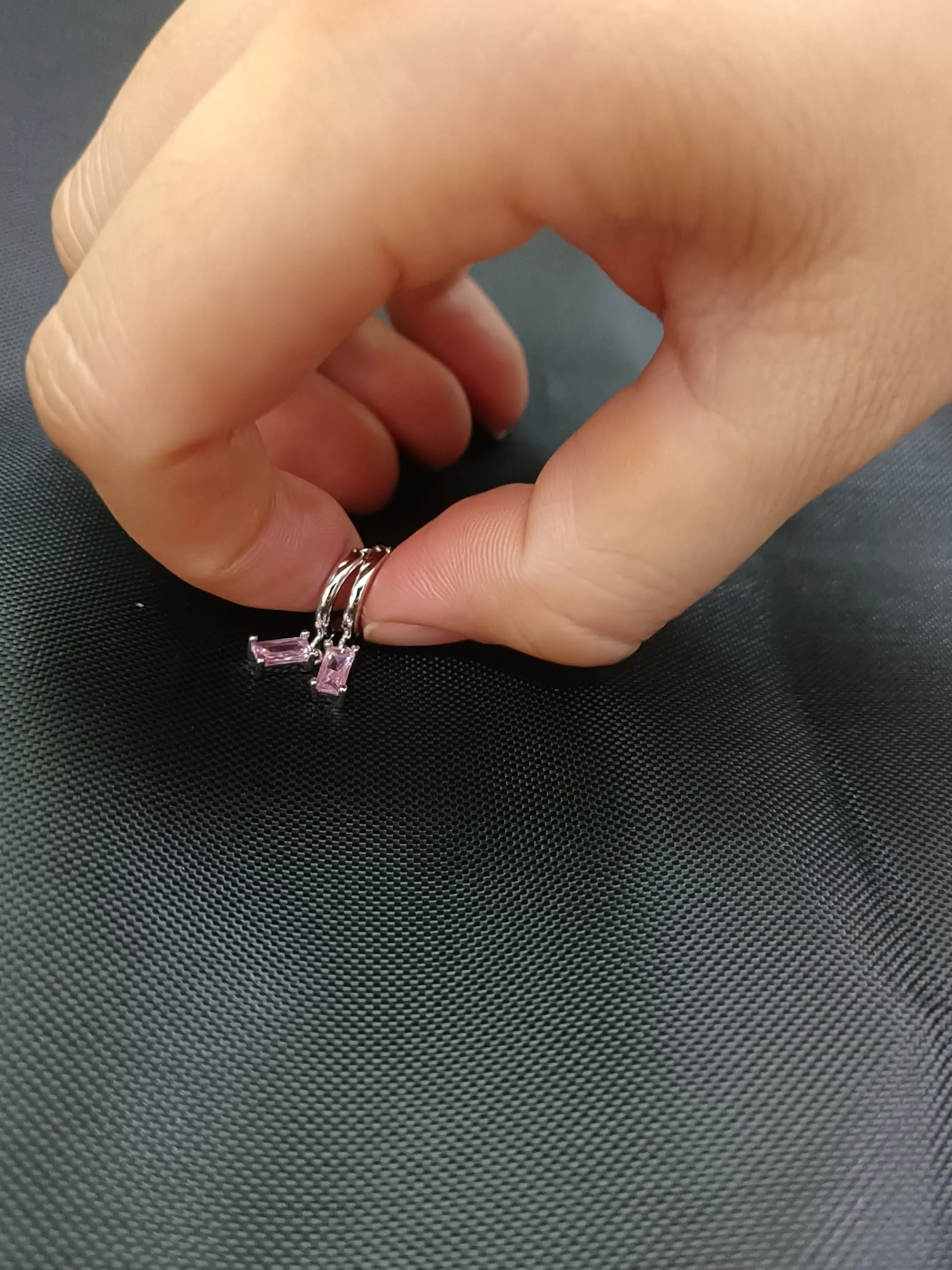 Orecchini creoli in oro da donna con pendente verde, orecchini a cerchio in oro 14 carati, unisex, 2 pezzi, Argento - immagine 4