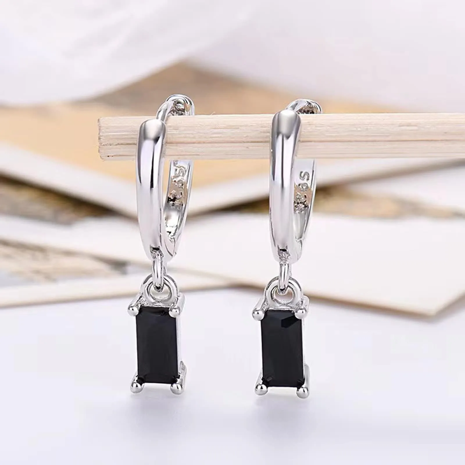 Orecchini creoli in oro da donna con pendente verde, orecchini a cerchio in oro 14 carati, unisex, 2 pezzi, Argento - immagine 4