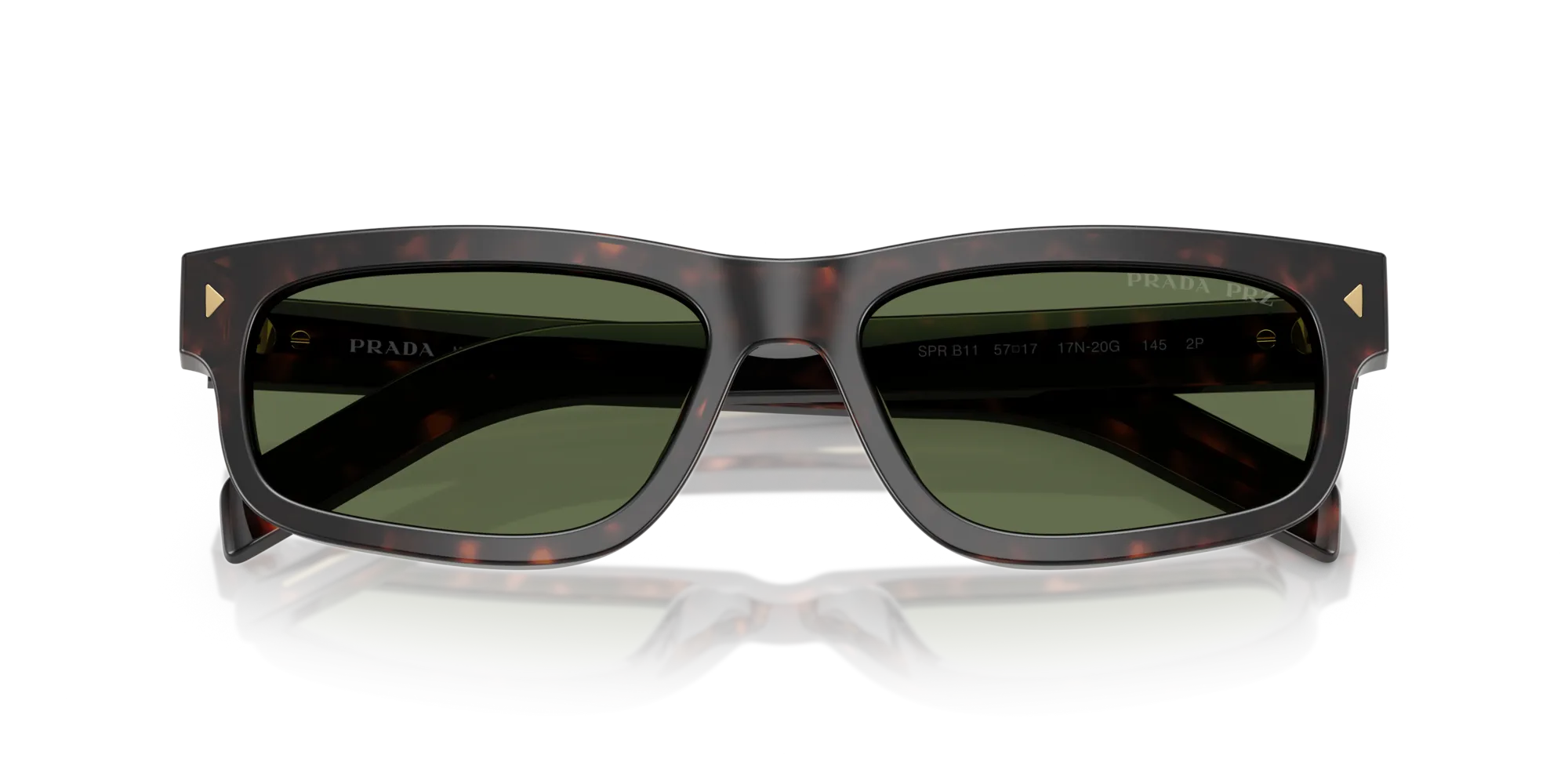 Prada PR B11S 17N20G Occhiali da sole Acetato Tartaruga Verde Squadrata Polarizzata - immagine 2