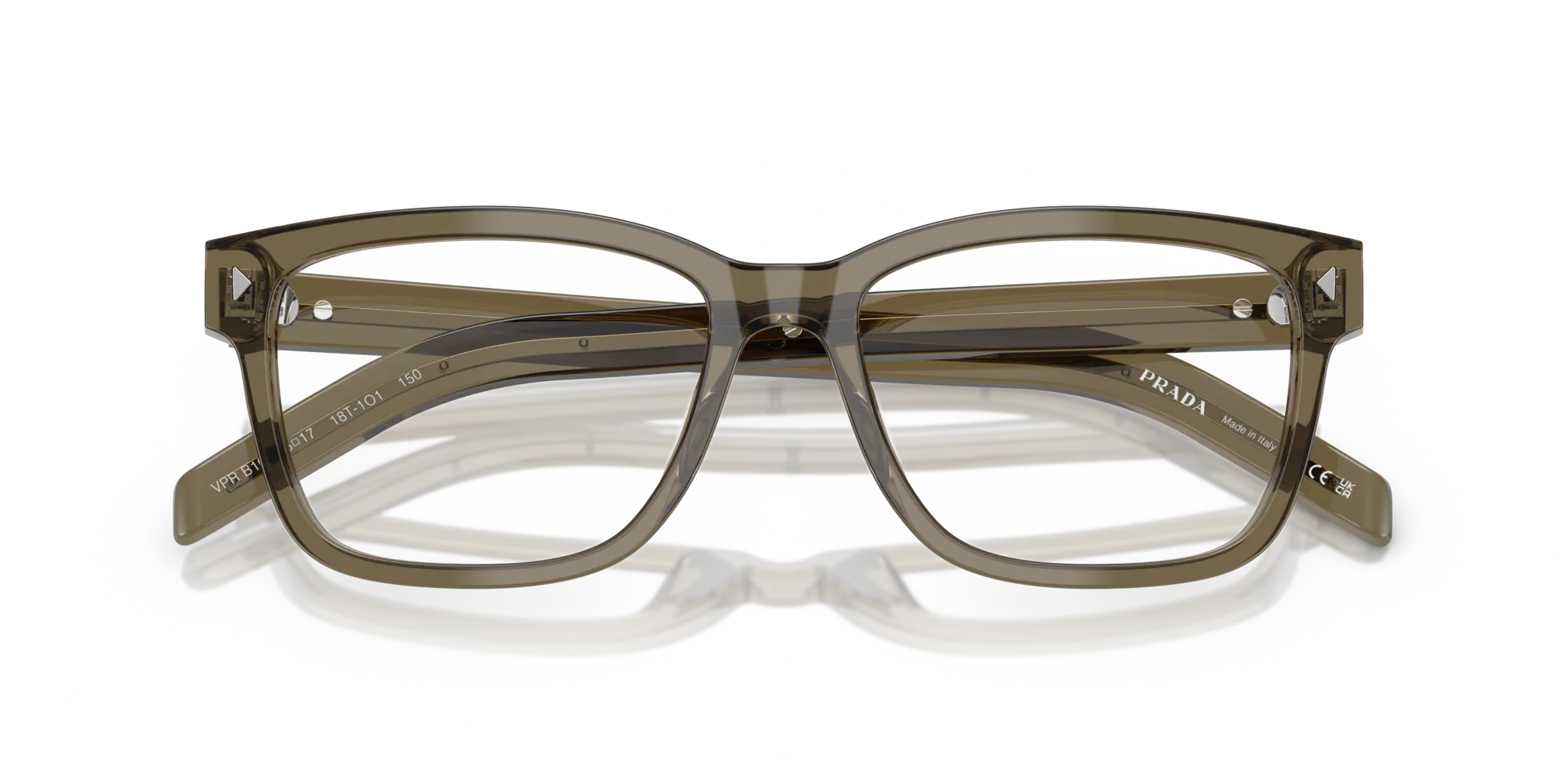 Prada PR B10V 18T1O1 Montature da vista Acetato Marrone Trasparente Squadrata Normale - immagine 2