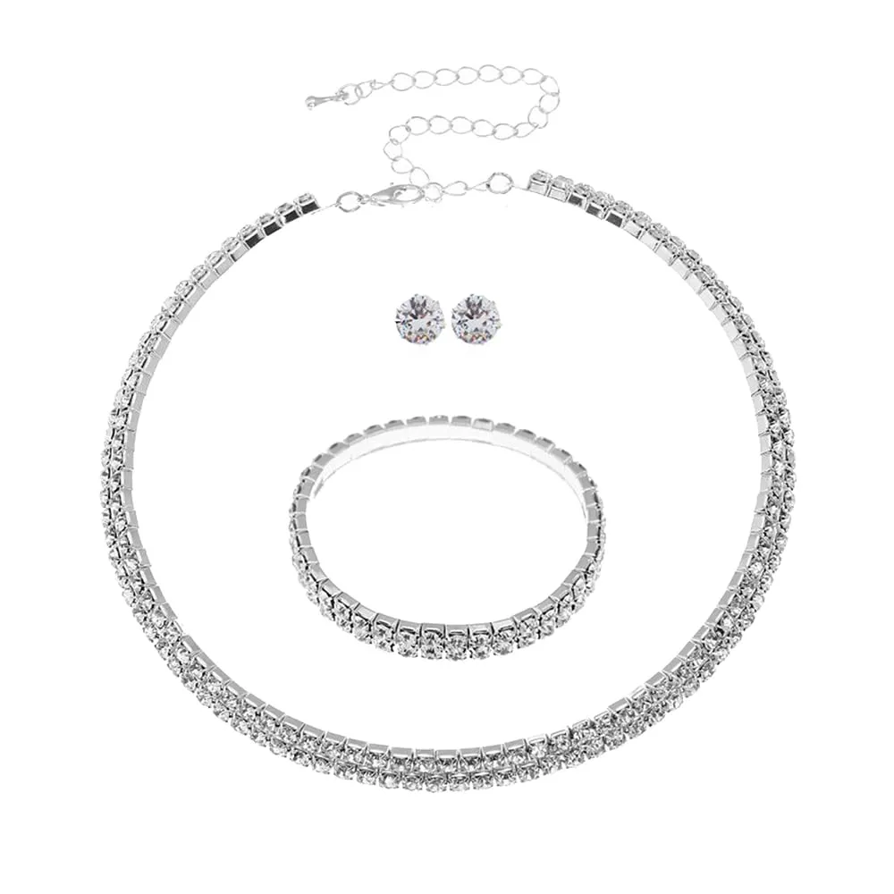 BKEPDY 3 Pezzi Gioielli Donna Scintillante Strass Collana Bracciale Orecchini Set Gioielli Premium Scintillante Gioielli per Abiti o da Indossare Tutti i Giorni - immagine 1