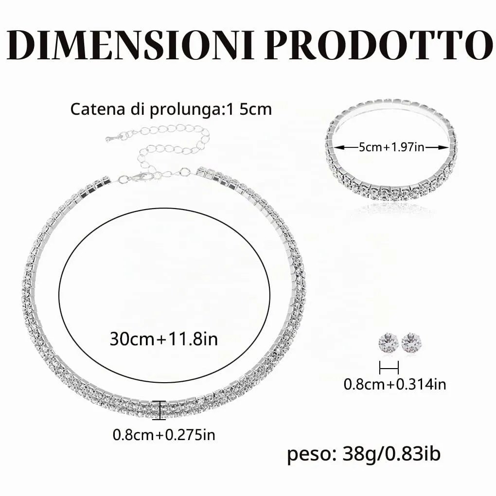 BKEPDY 3 Pezzi Gioielli Donna Scintillante Strass Collana Bracciale Orecchini Set Gioielli Premium Scintillante Gioielli per Abiti o da Indossare Tutti i Giorni - immagine 2