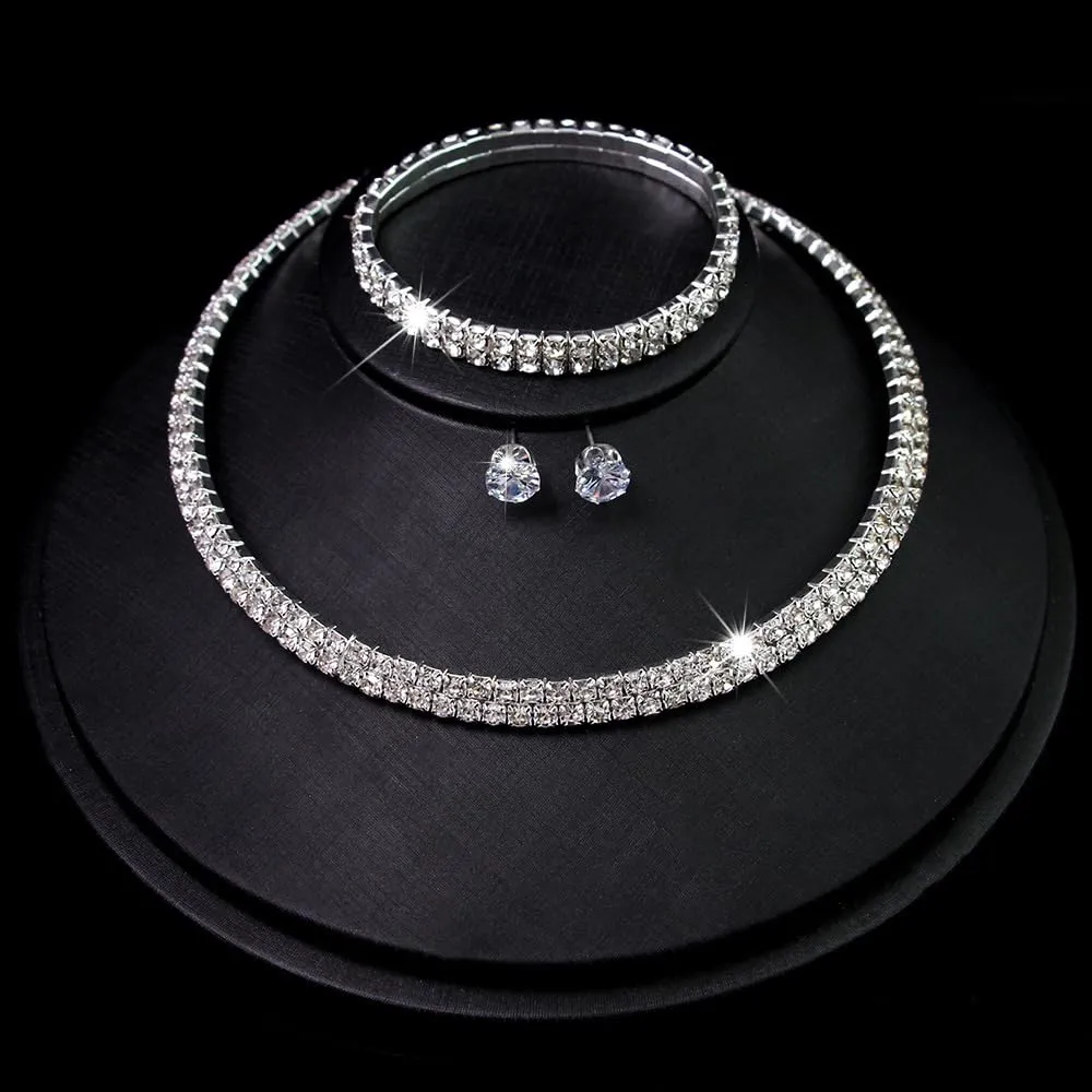 BKEPDY 3 Pezzi Gioielli Donna Scintillante Strass Collana Bracciale Orecchini Set Gioielli Premium Scintillante Gioielli per Abiti o da Indossare Tutti i Giorni - immagine 3