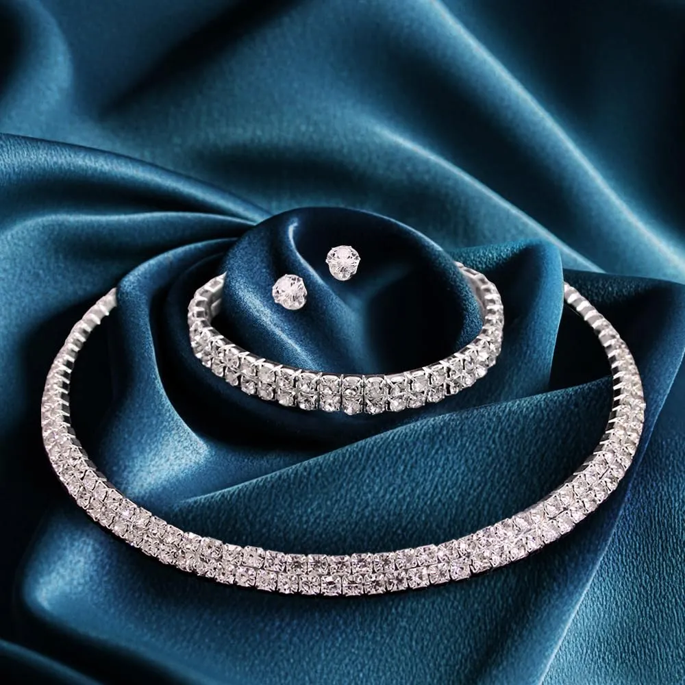 BKEPDY 3 Pezzi Gioielli Donna Scintillante Strass Collana Bracciale Orecchini Set Gioielli Premium Scintillante Gioielli per Abiti o da Indossare Tutti i Giorni - immagine 4