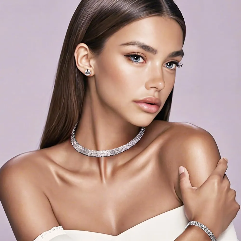 BKEPDY 3 Pezzi Gioielli Donna Scintillante Strass Collana Bracciale Orecchini Set Gioielli Premium Scintillante Gioielli per Abiti o da Indossare Tutti i Giorni - immagine 6