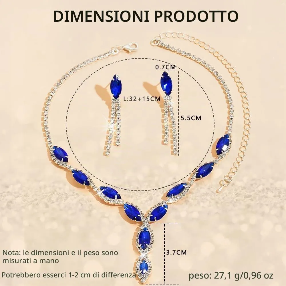 FDEETY Set di Gioielli da Donna Personalizzati Colore Cavallo Collana a Goccia Orecchini a Nappina Anallergici Collana e Orecchini da Sposa(Blu zaffiro) - immagine 2