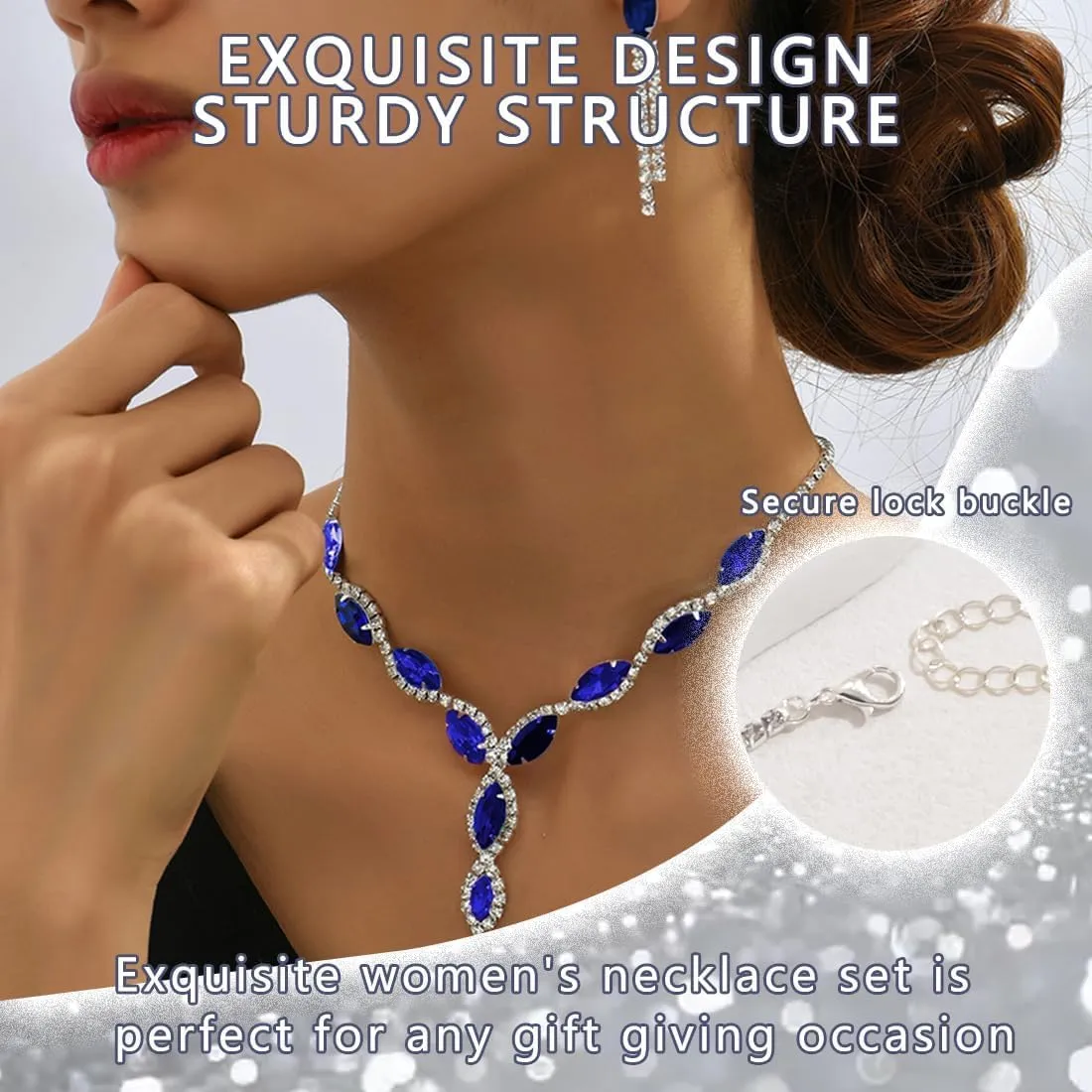 FDEETY Set di Gioielli da Donna Personalizzati Colore Cavallo Collana a Goccia Orecchini a Nappina Anallergici Collana e Orecchini da Sposa(Blu zaffiro) - immagine 5