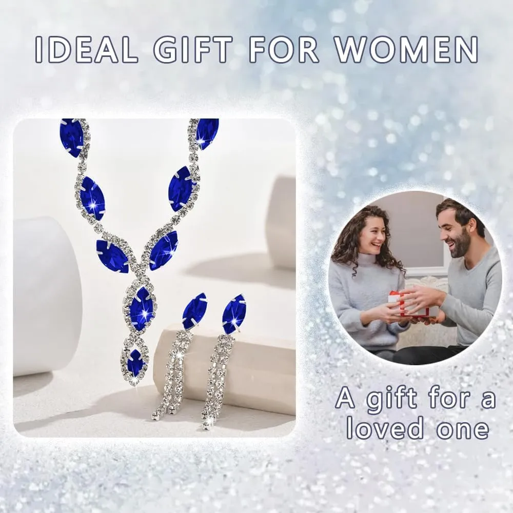 FDEETY Set di Gioielli da Donna Personalizzati Colore Cavallo Collana a Goccia Orecchini a Nappina Anallergici Collana e Orecchini da Sposa(Blu zaffiro) - immagine 6