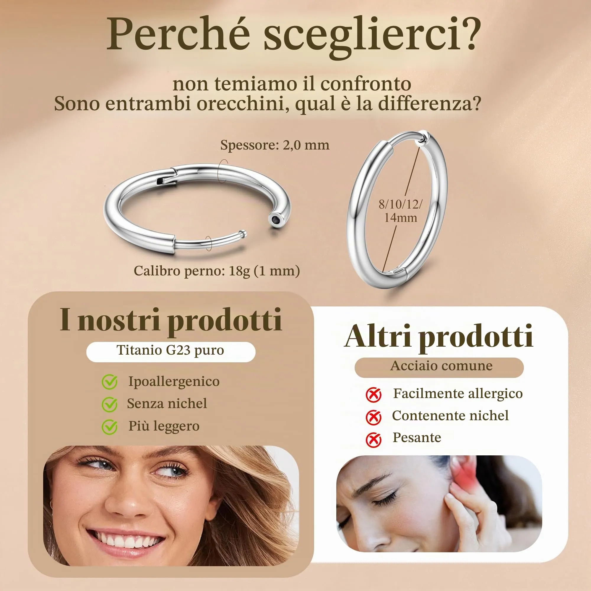 JeweBella Orecchini a Cerchio in Titanio G23 per Donna Uomo - immagine 3