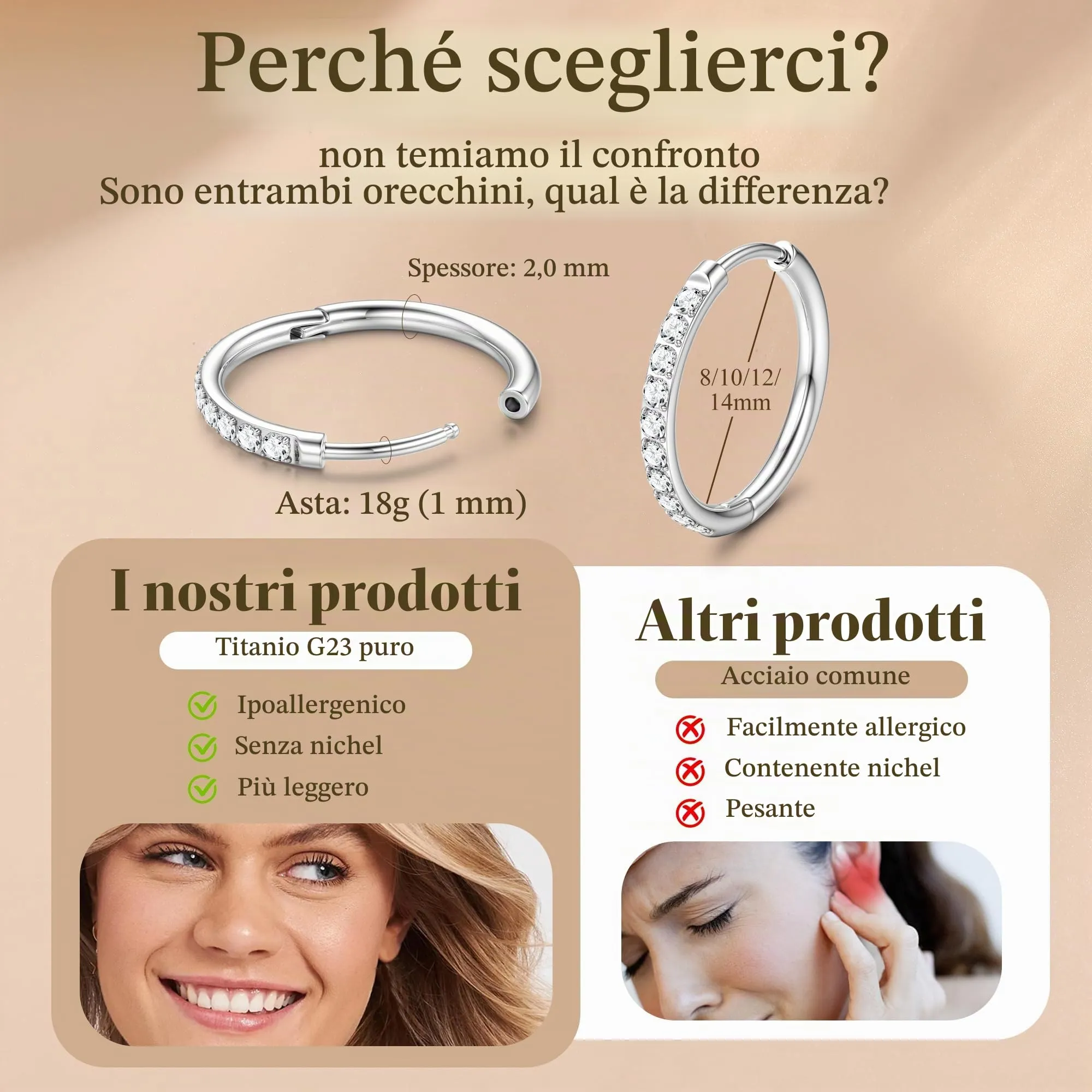 JeweBella Orecchini a Cerchio in Titanio G23 per Donna Uomo - immagine 3