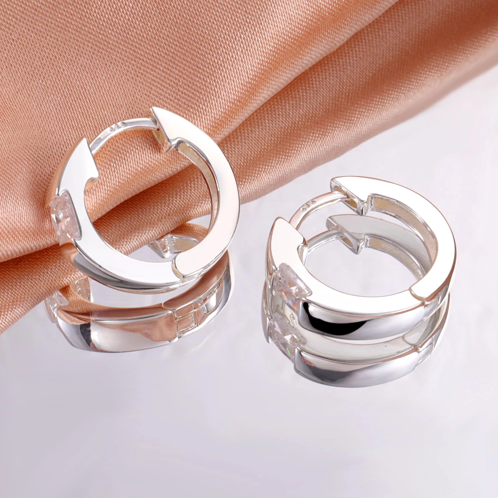 ALEXCRAFT Orecchini Donna Cerchio Argento Zirconi Quadrati Huggie Spessi - immagine 5