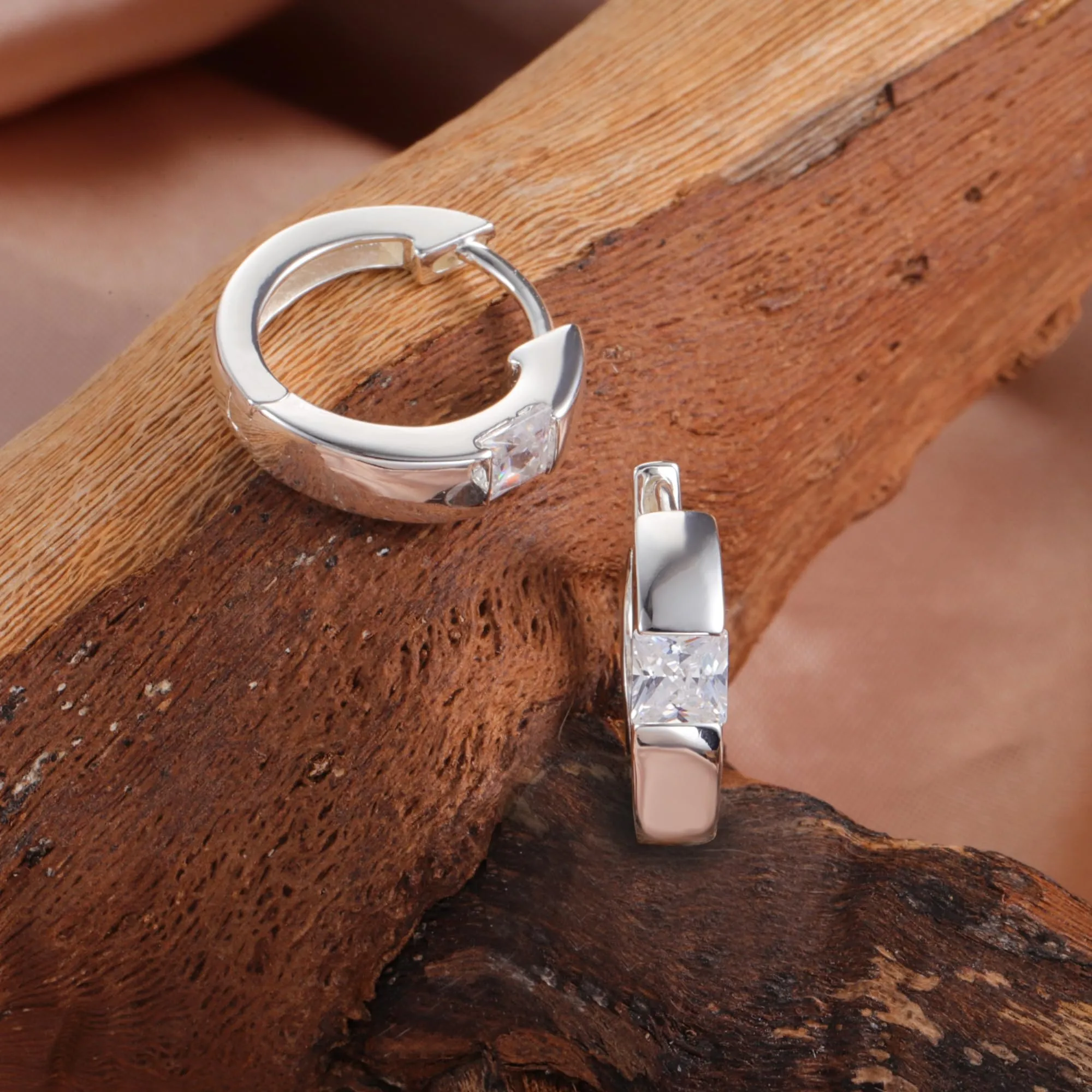 ALEXCRAFT Orecchini Donna Cerchio Argento Zirconi Quadrati Huggie Spessi - immagine 6