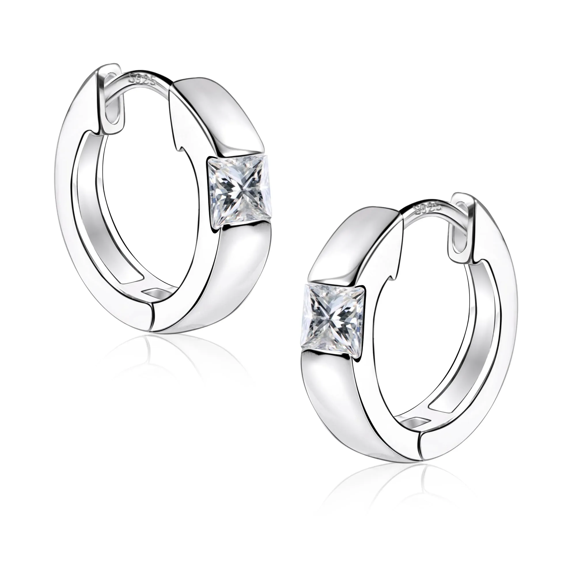 ALEXCRAFT Orecchini Donna Cerchio Argento Zirconi Quadrati Huggie Spessi - immagine 7