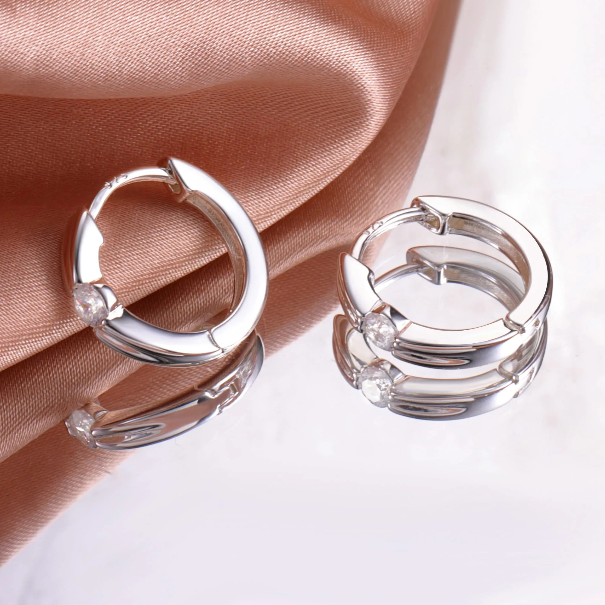 ALEXCRAFT Orecchini Donna Cerchio Argento Doppia Linea Huggie - immagine 6