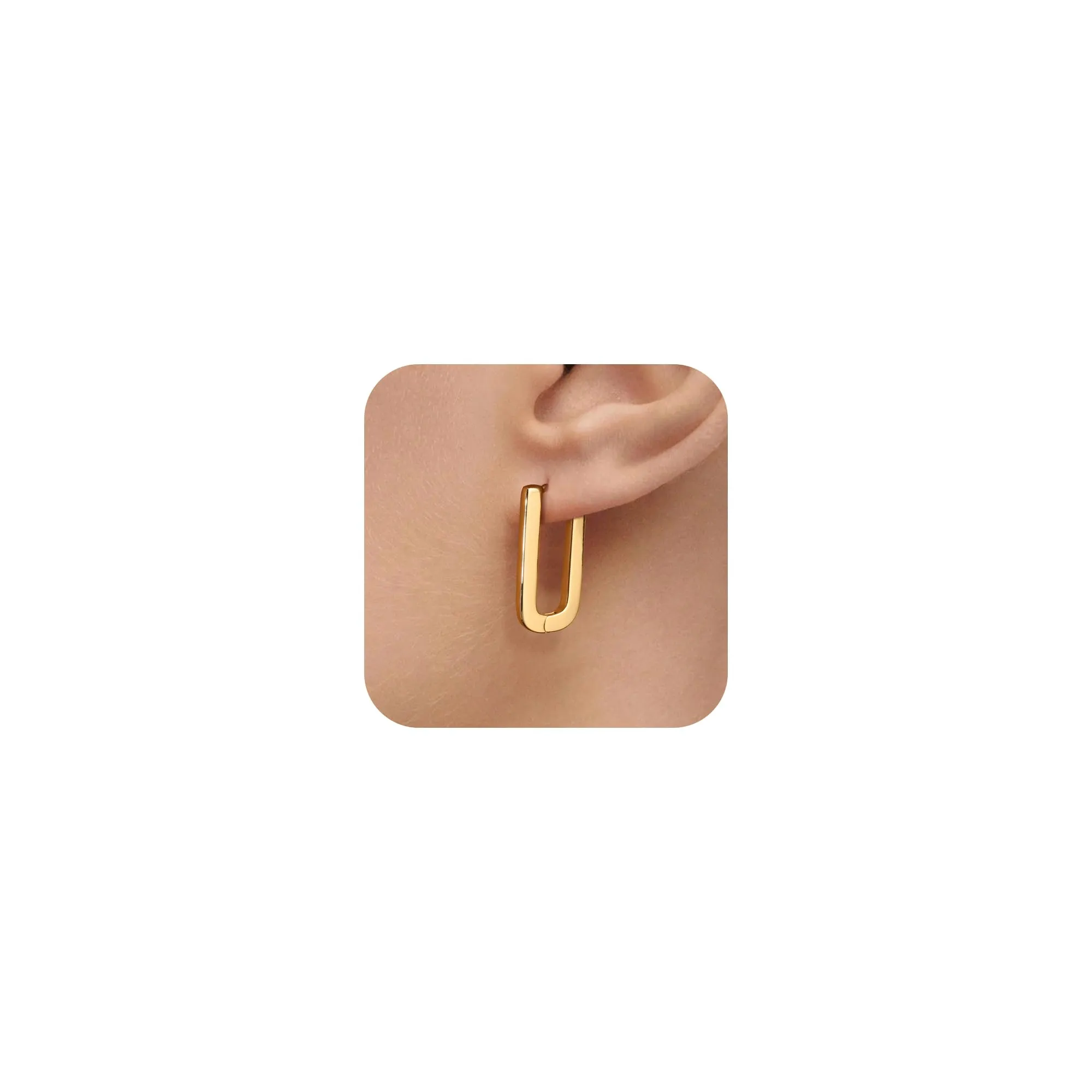 ALEXCRAFT Orecchini Donna Cerchio Oro 14K Rettangolari Huggie - immagine 2