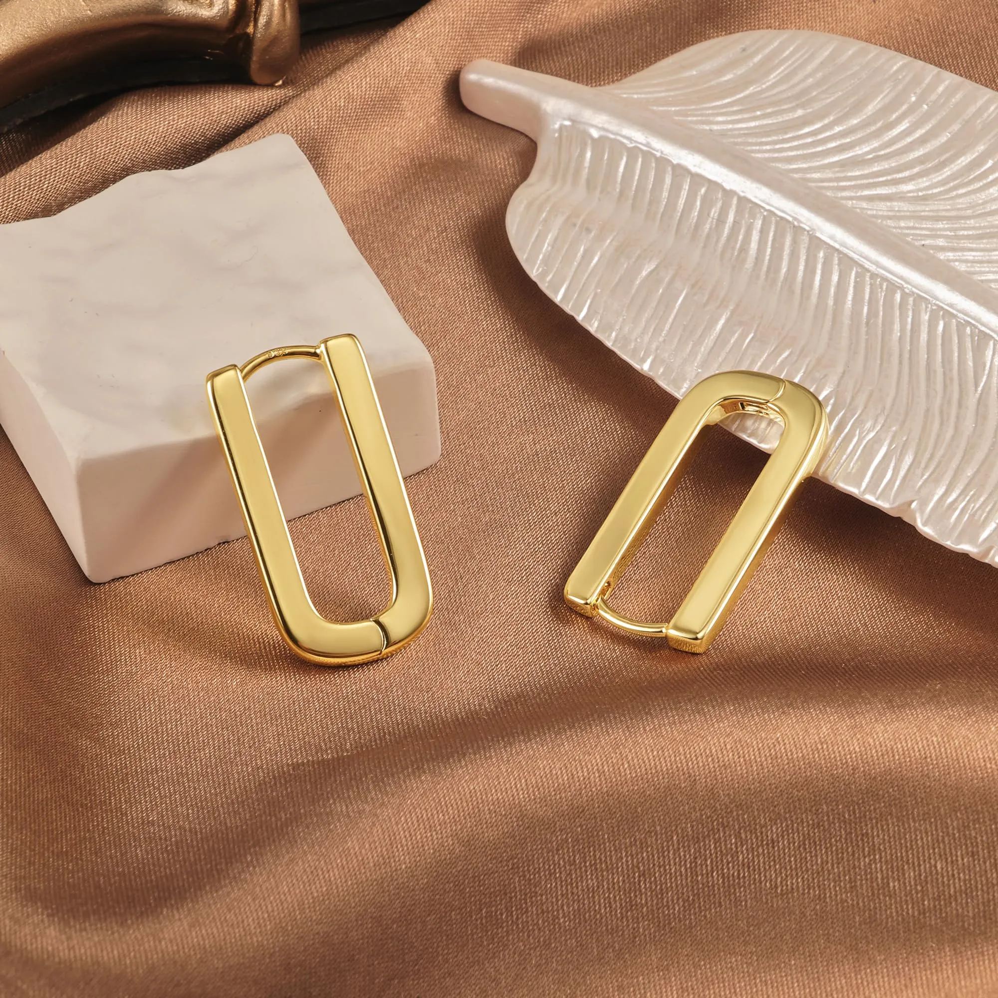 ALEXCRAFT Orecchini Donna Cerchio Oro 14K Rettangolari Huggie - immagine 4