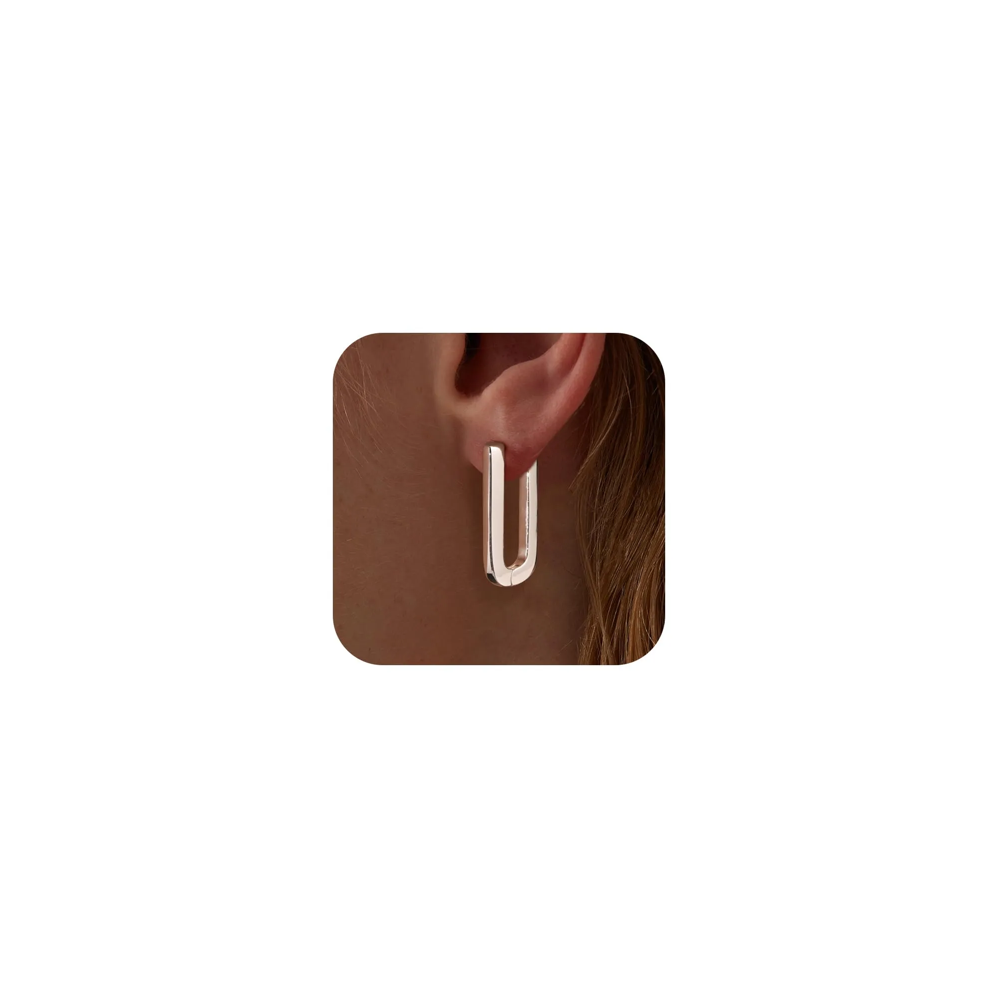 ALEXCRAFT Orecchini Cerchio Donna Argento Rettangolari Huggie - immagine 2