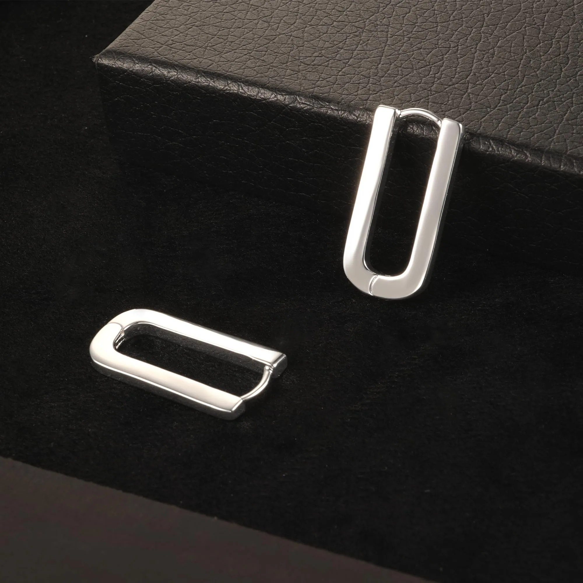 ALEXCRAFT Orecchini Cerchio Donna Argento Rettangolari Huggie - immagine 3