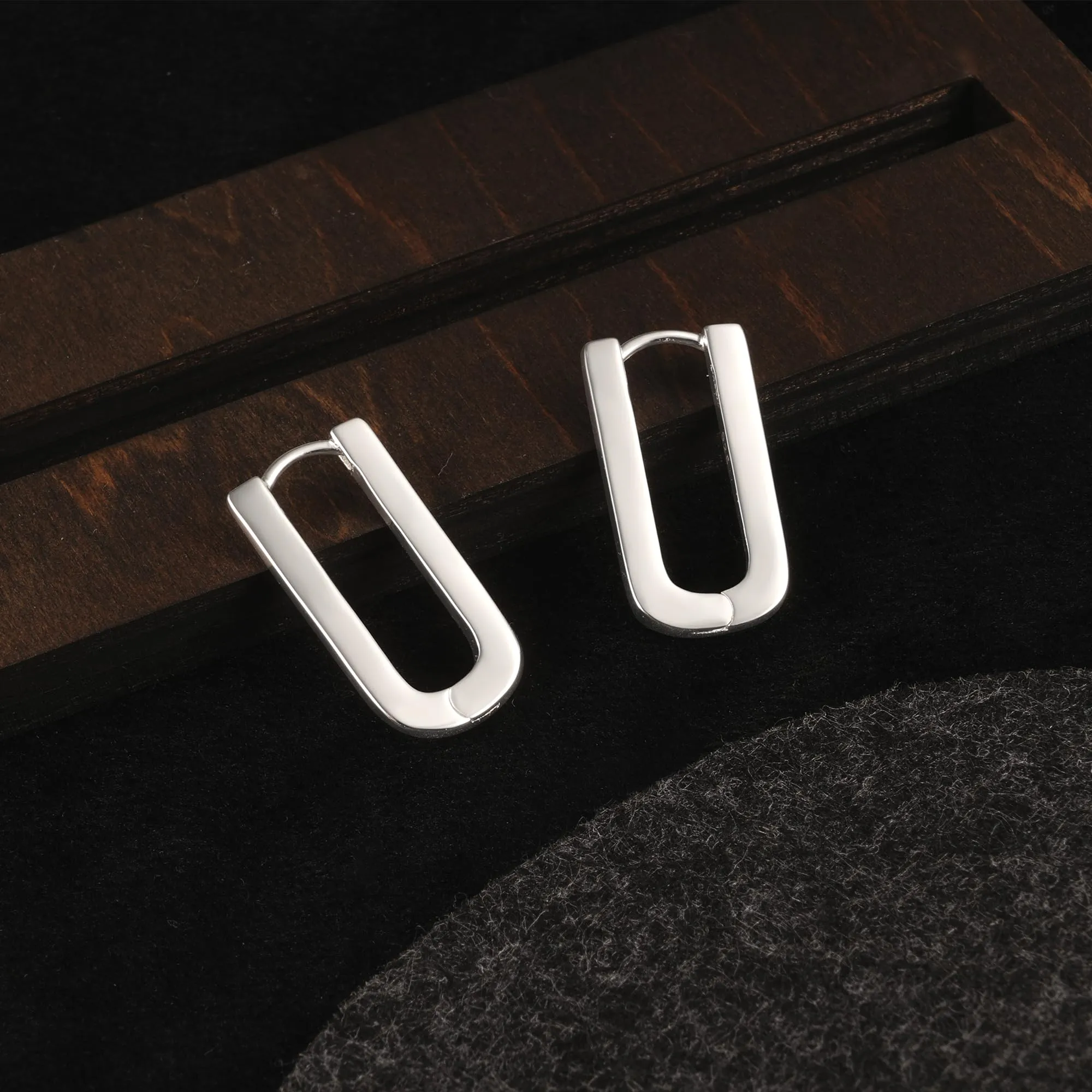 ALEXCRAFT Orecchini Cerchio Donna Argento Rettangolari Huggie - immagine 4