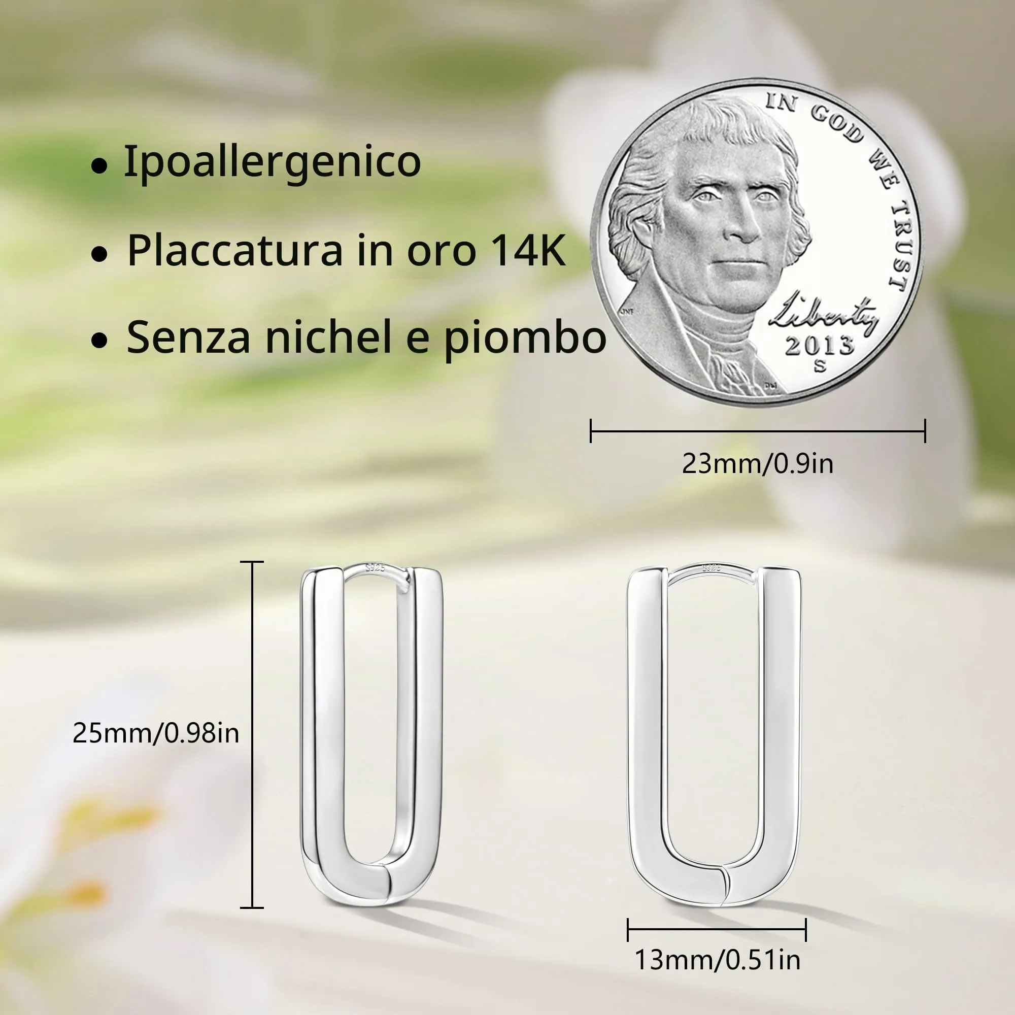 ALEXCRAFT Orecchini Cerchio Donna Argento Rettangolari Huggie - immagine 5