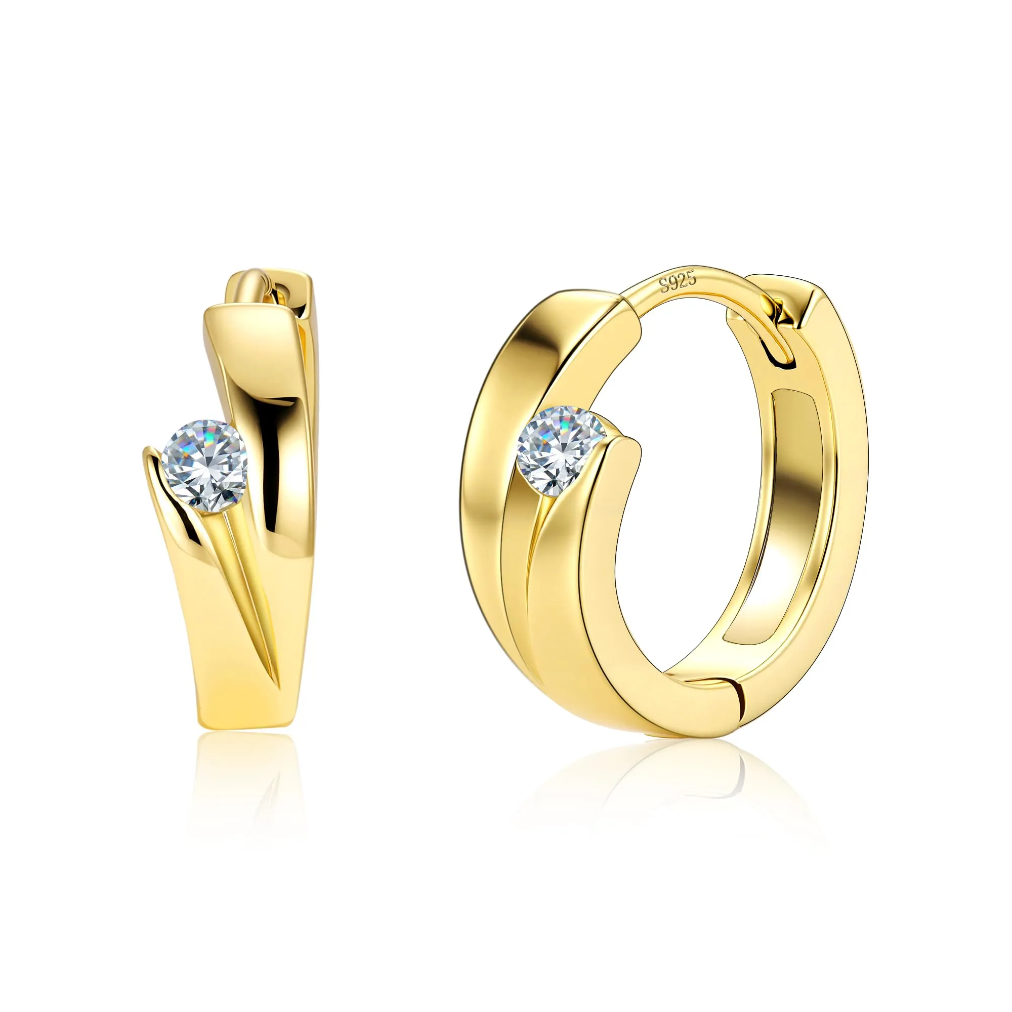 ALEXCRAFT Orecchini Donna Cerchio Oro 14K Zirconi Rotondi Huggie Spessi - immagine 1