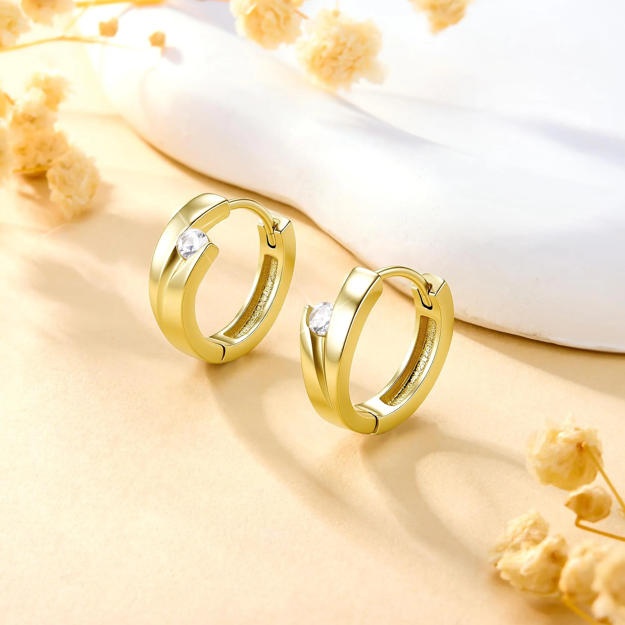 ALEXCRAFT Orecchini Donna Cerchio Oro 14K Zirconi Rotondi Huggie Spessi - immagine 7