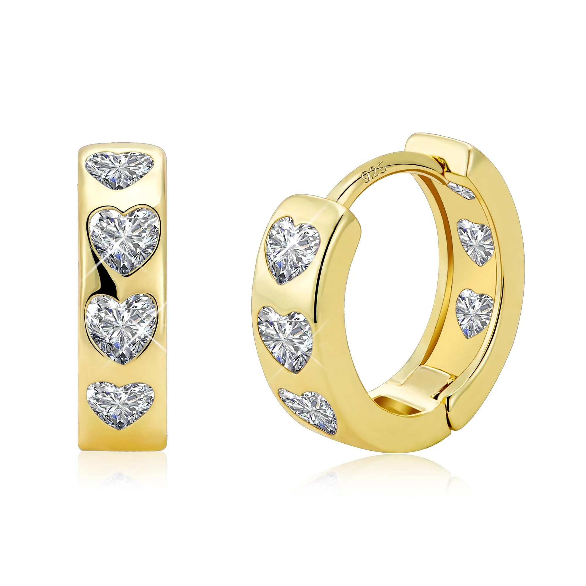 ALEXCRAFT Orecchini Cerchio Donna Oro 14K Huggie Cuore con Zirconi - immagine 1