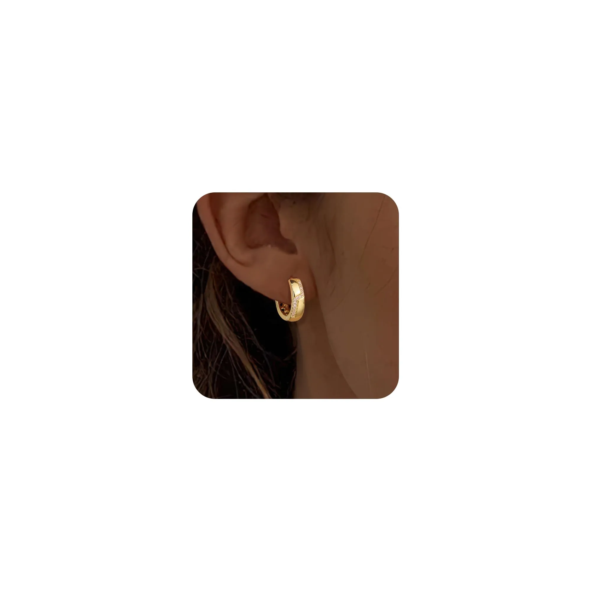 ALEXCRAFT Orecchini Donna Cerchio Oro 14K Spessi Zirconi Brillantini Huggie - immagine 2