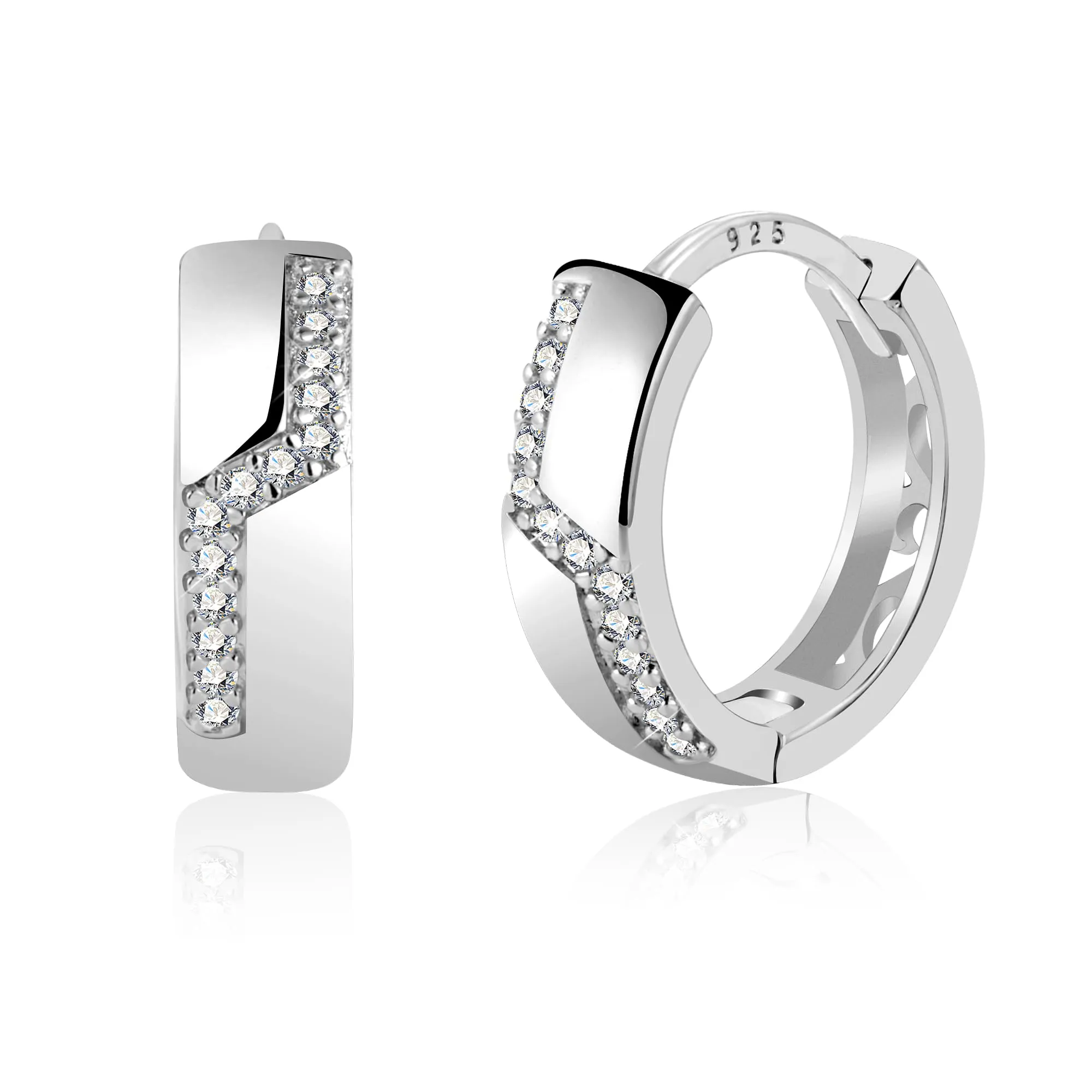 ALEXCRAFT Orecchini Cerchio Donna Argento Spessi Zirconi Brillantini Huggie - immagine 1