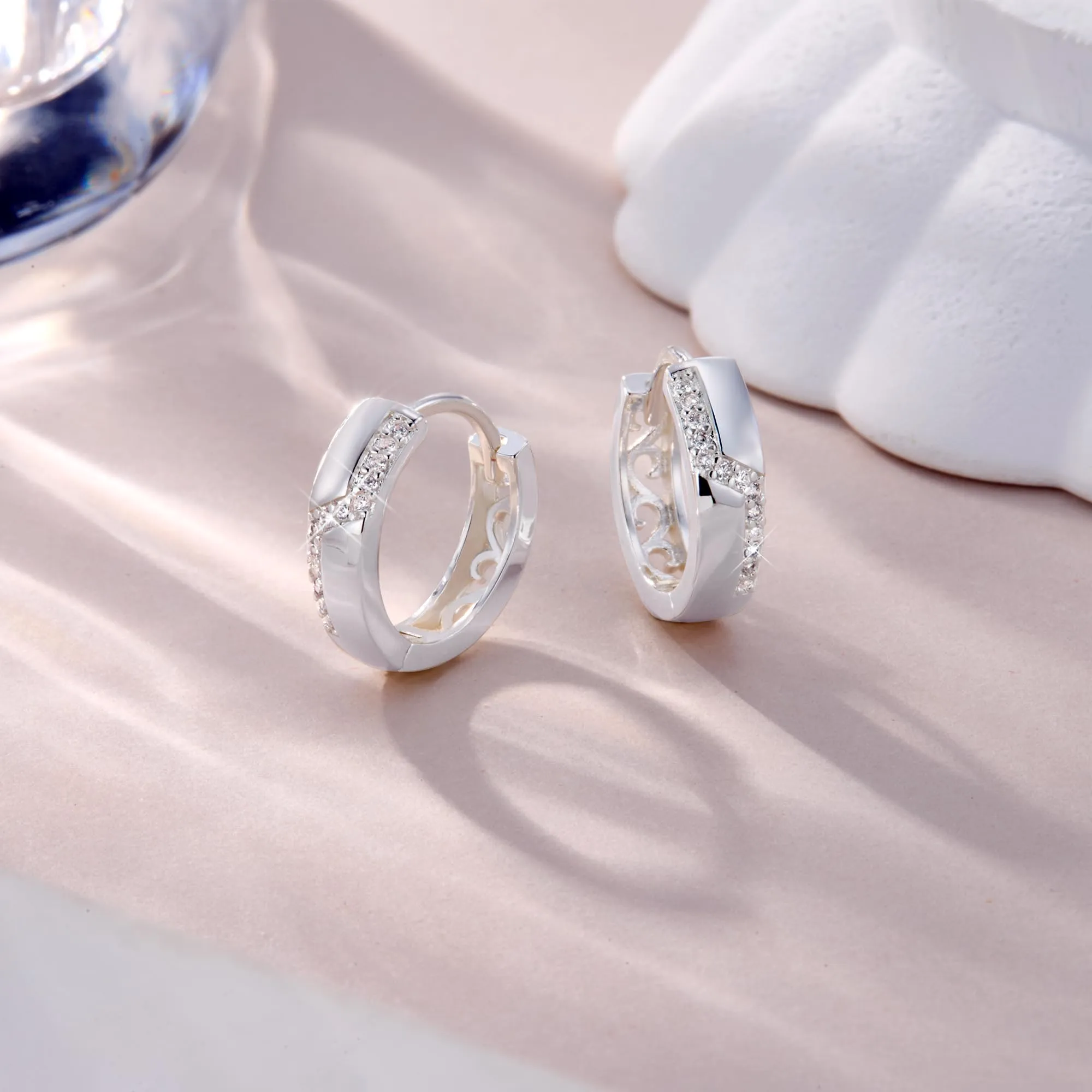 ALEXCRAFT Orecchini Cerchio Donna Argento Spessi Zirconi Brillantini Huggie - immagine 4