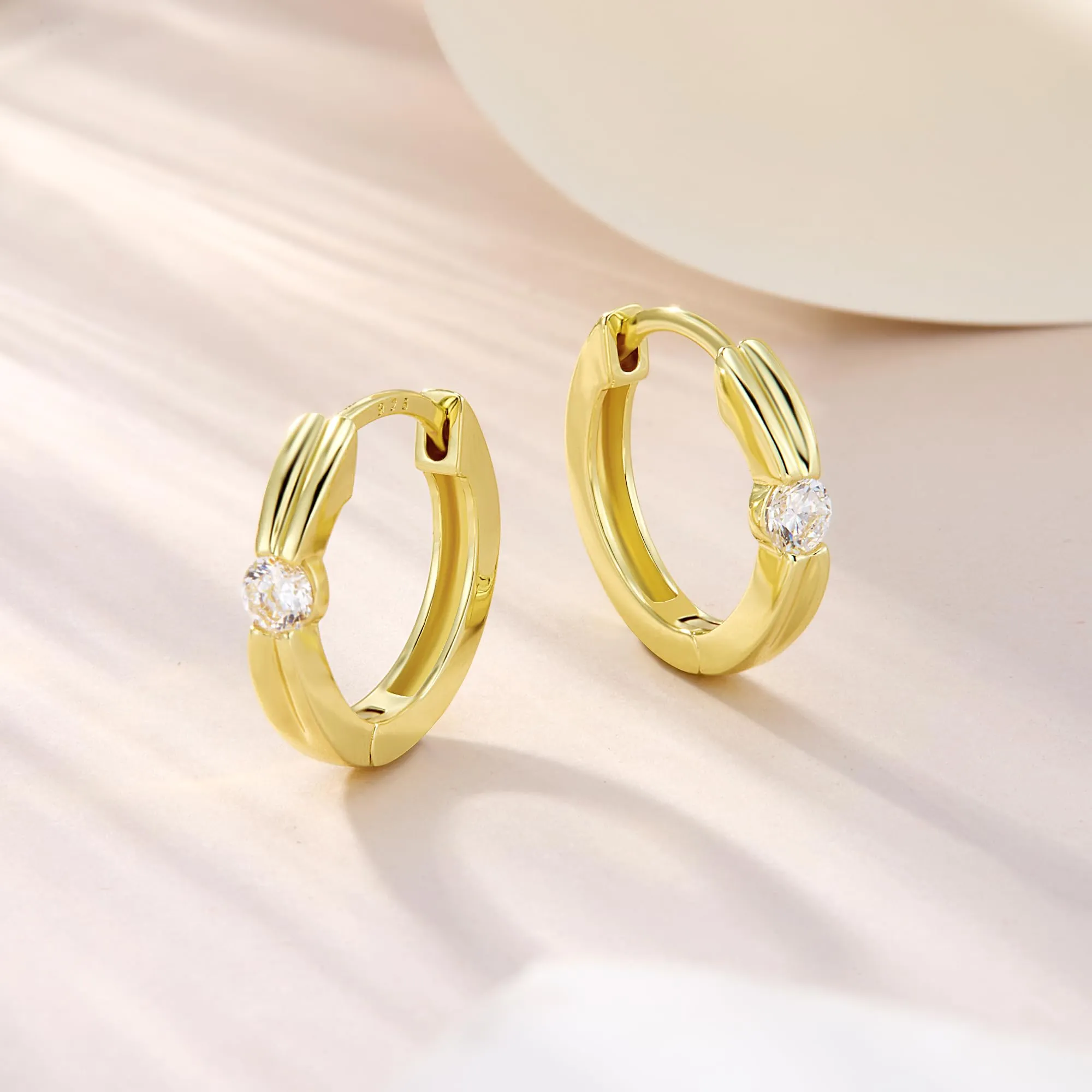 ALEXCRAFT Orecchini Cerchio Donna Oro 14K Doppia Linea Huggie Zirconi - immagine 2