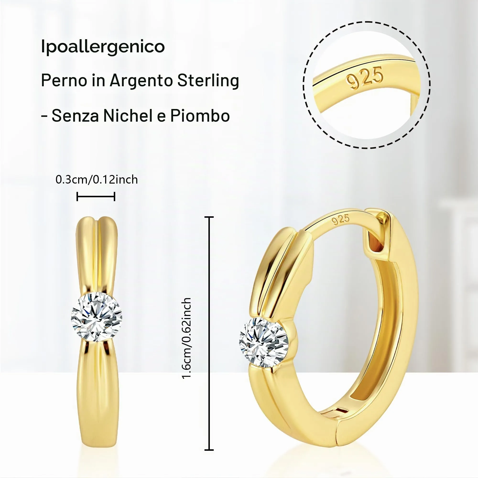 ALEXCRAFT Orecchini Cerchio Donna Oro 14K Doppia Linea Huggie Zirconi - immagine 4