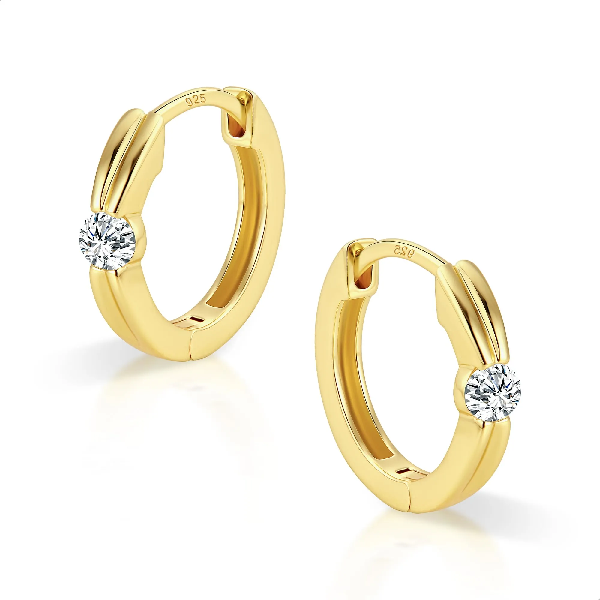 ALEXCRAFT Orecchini Cerchio Donna Oro 14K Doppia Linea Huggie Zirconi - immagine 7