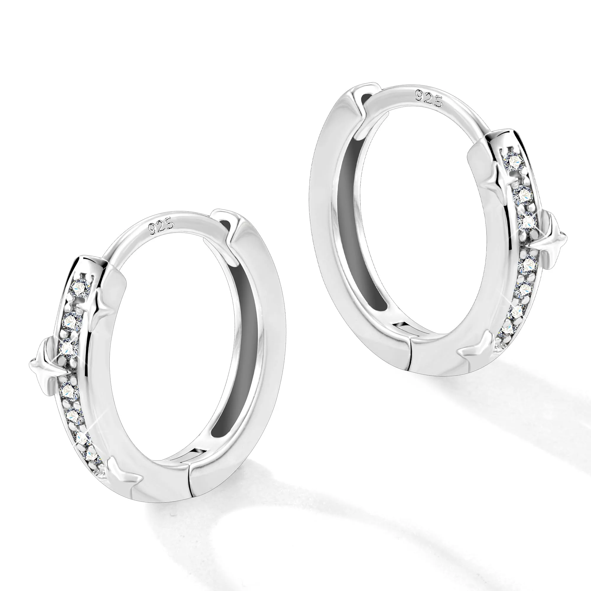 ALEXCRAFT Orecchini Cerchio Donna Argento Stella Zirconi Huggie - immagine 1
