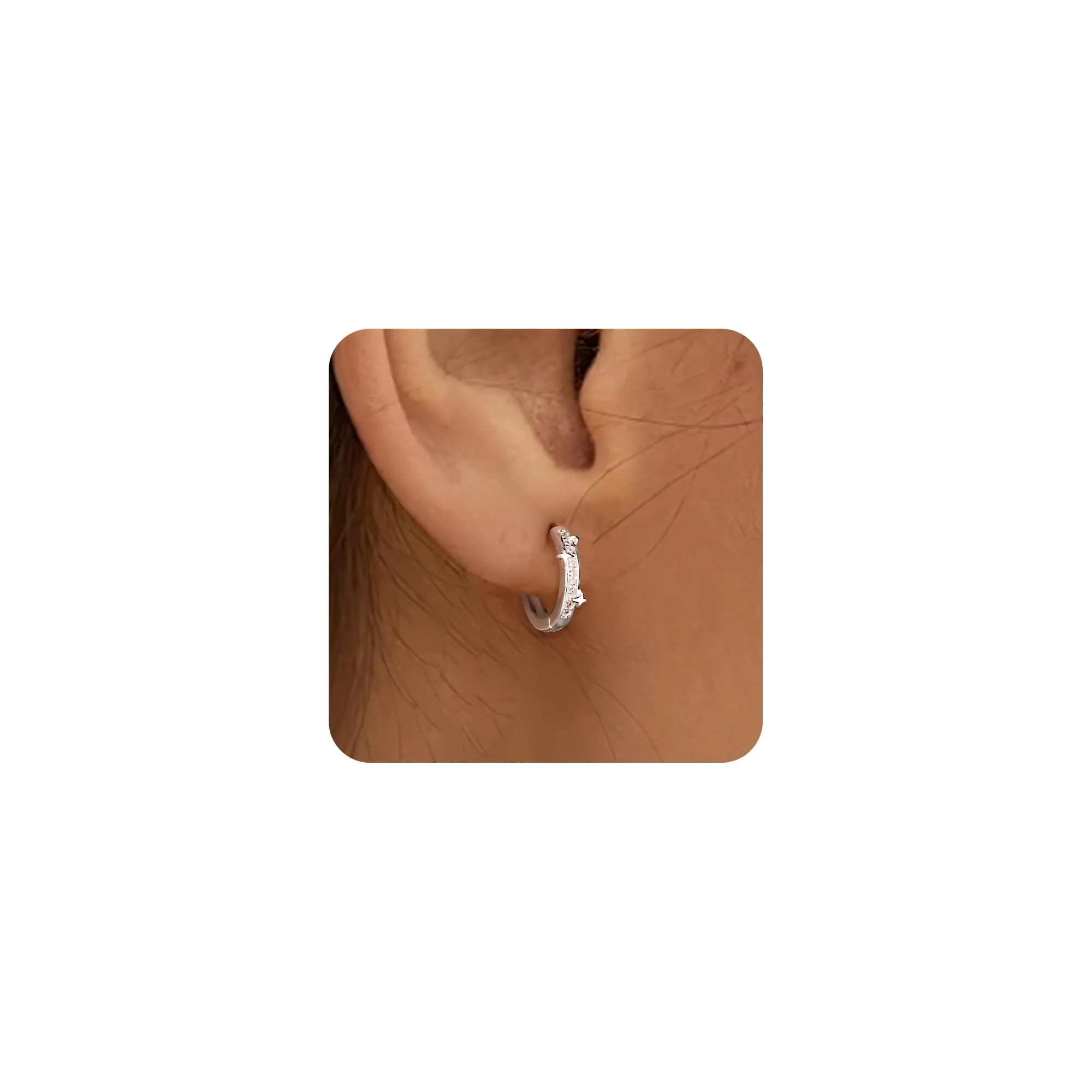 ALEXCRAFT Orecchini Cerchio Donna Argento Stella Zirconi Huggie - immagine 2