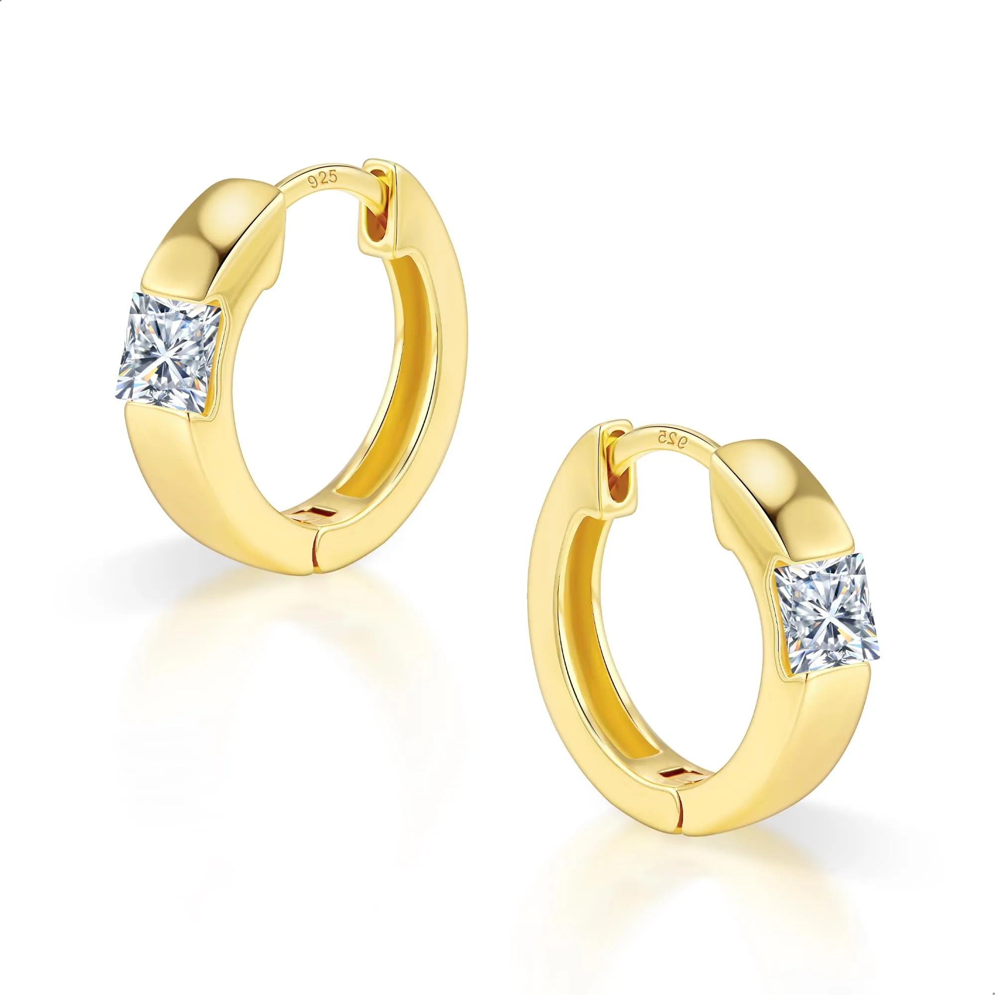ALEXCRAFT Orecchini Cerchio Donna Oro 14K Zirconi Quadrati Huggie Spessi - immagine 7