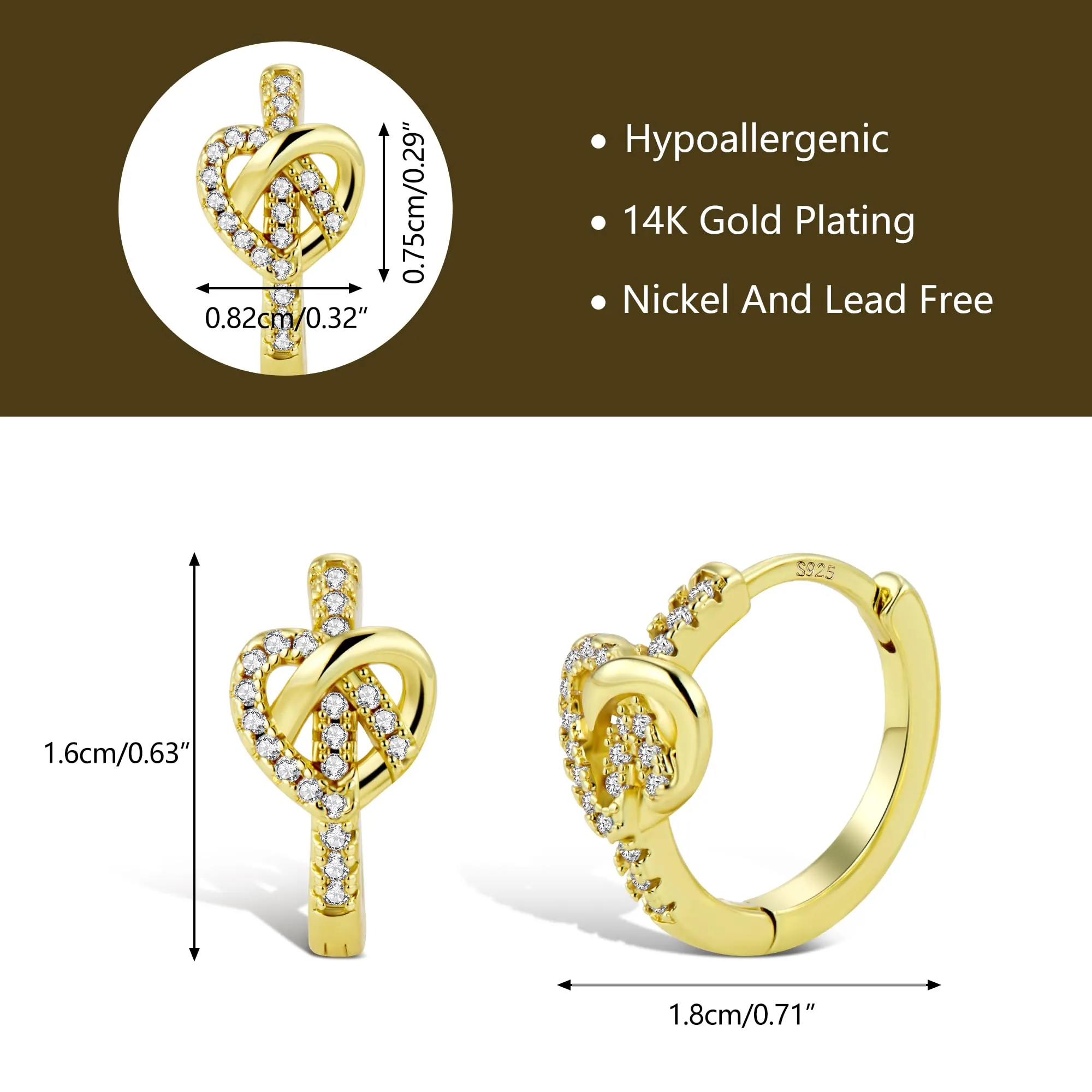 ALEXCRAFT Orecchini Donna Cerchio Oro Cuore Intrecciato con Zirconi Huggie - immagine 2
