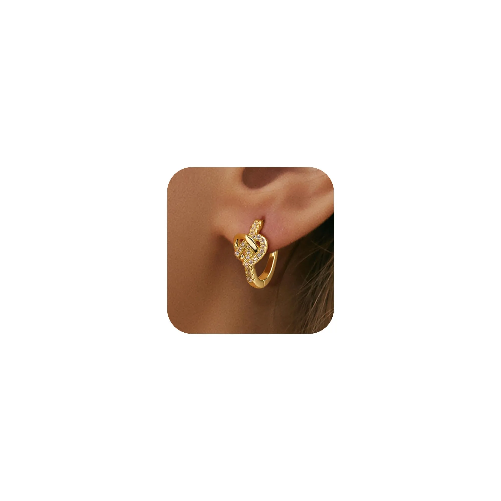 ALEXCRAFT Orecchini Donna Cerchio Oro Cuore Intrecciato con Zirconi Huggie - immagine 7