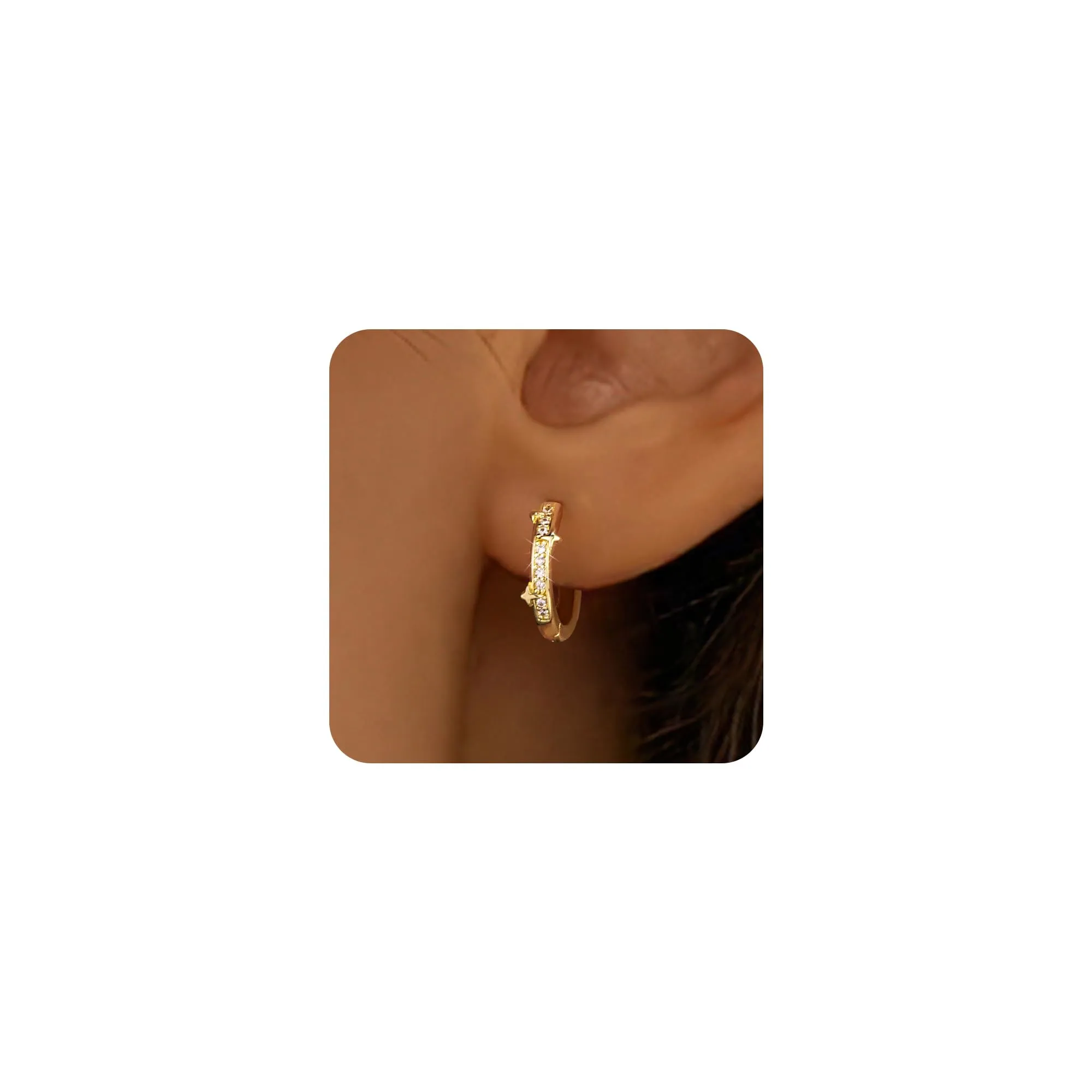 ALEXCRAFT Orecchini Cerchio Donna Oro 14K Stella Zirconi Huggie - immagine 2
