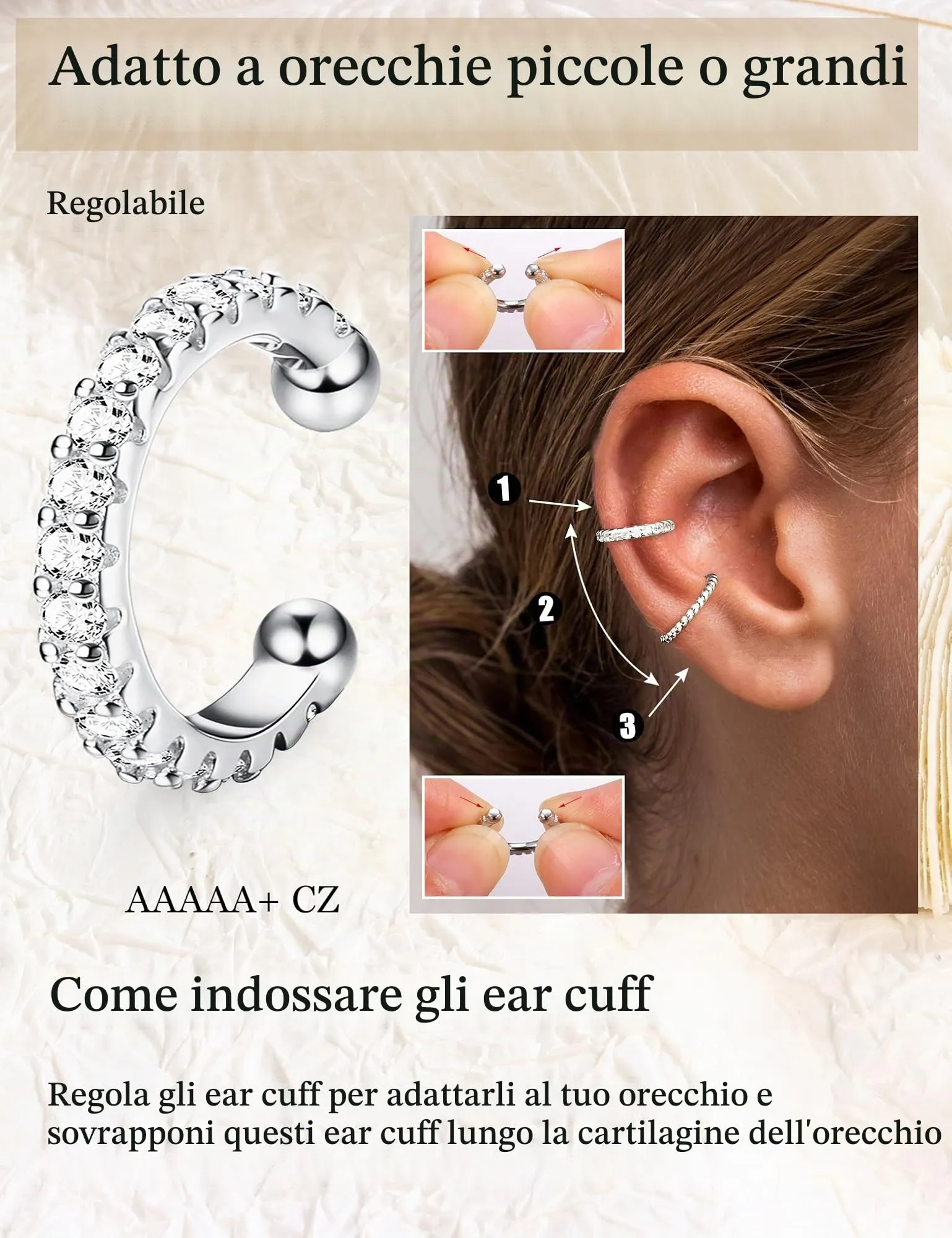 Chriscoco Ear Cuff Orecchini Donna Orecchini Senza Buco Earcuff Dorati - immagine 2