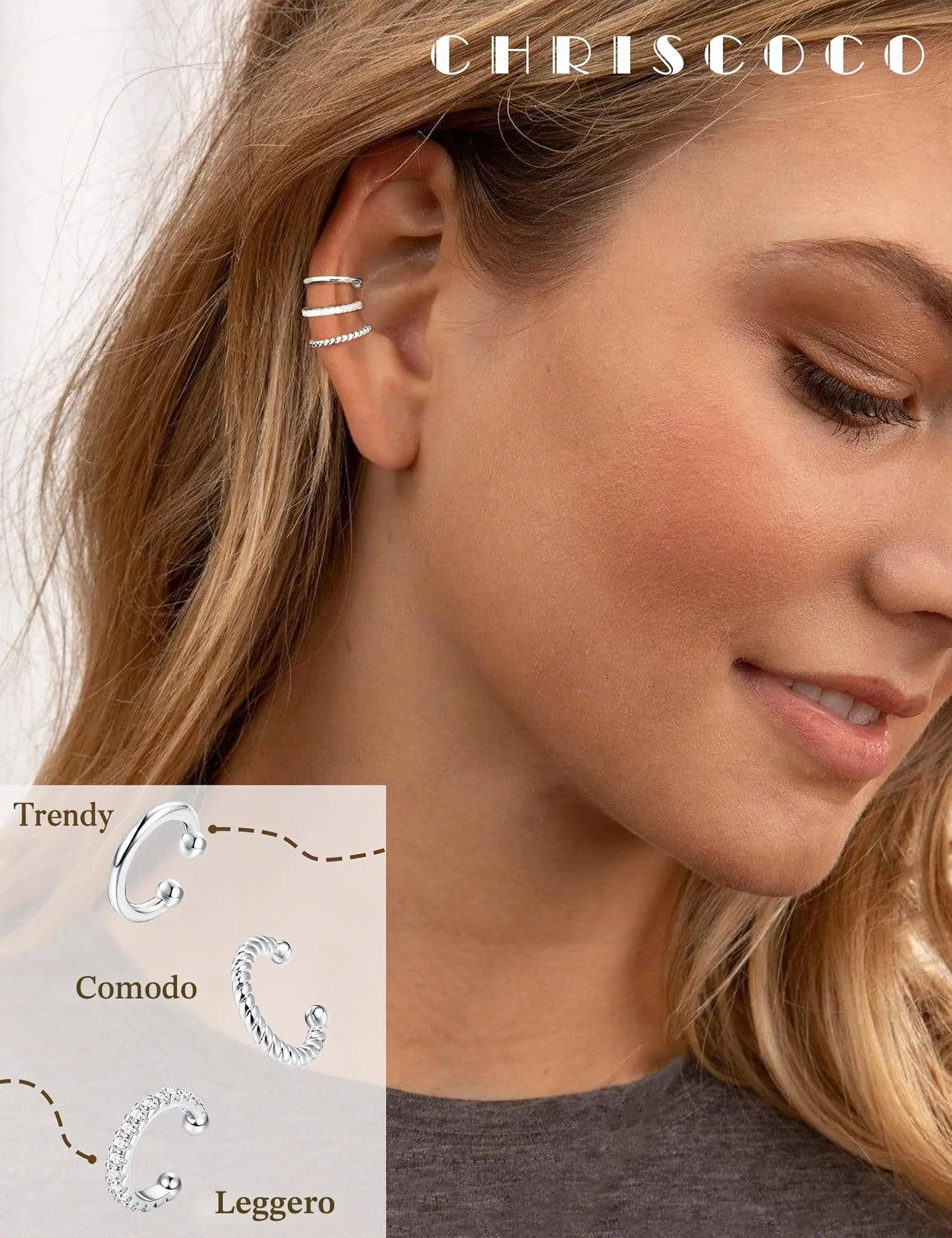 Chriscoco Ear Cuff Orecchini Donna Orecchini Senza Buco Earcuff Dorati - immagine 3
