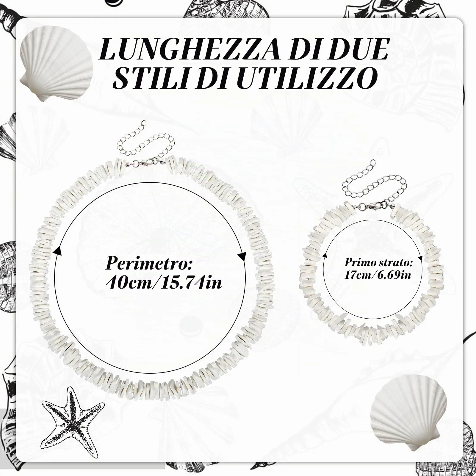 DPKOW Collana e Bracciale in Conchiglia Bianca per Donne e Ragazze, Gioielli Bohémien Hawaiano per la Spiaggia e Viaggi, Set di Gioielli Boho-chic - immagine 2