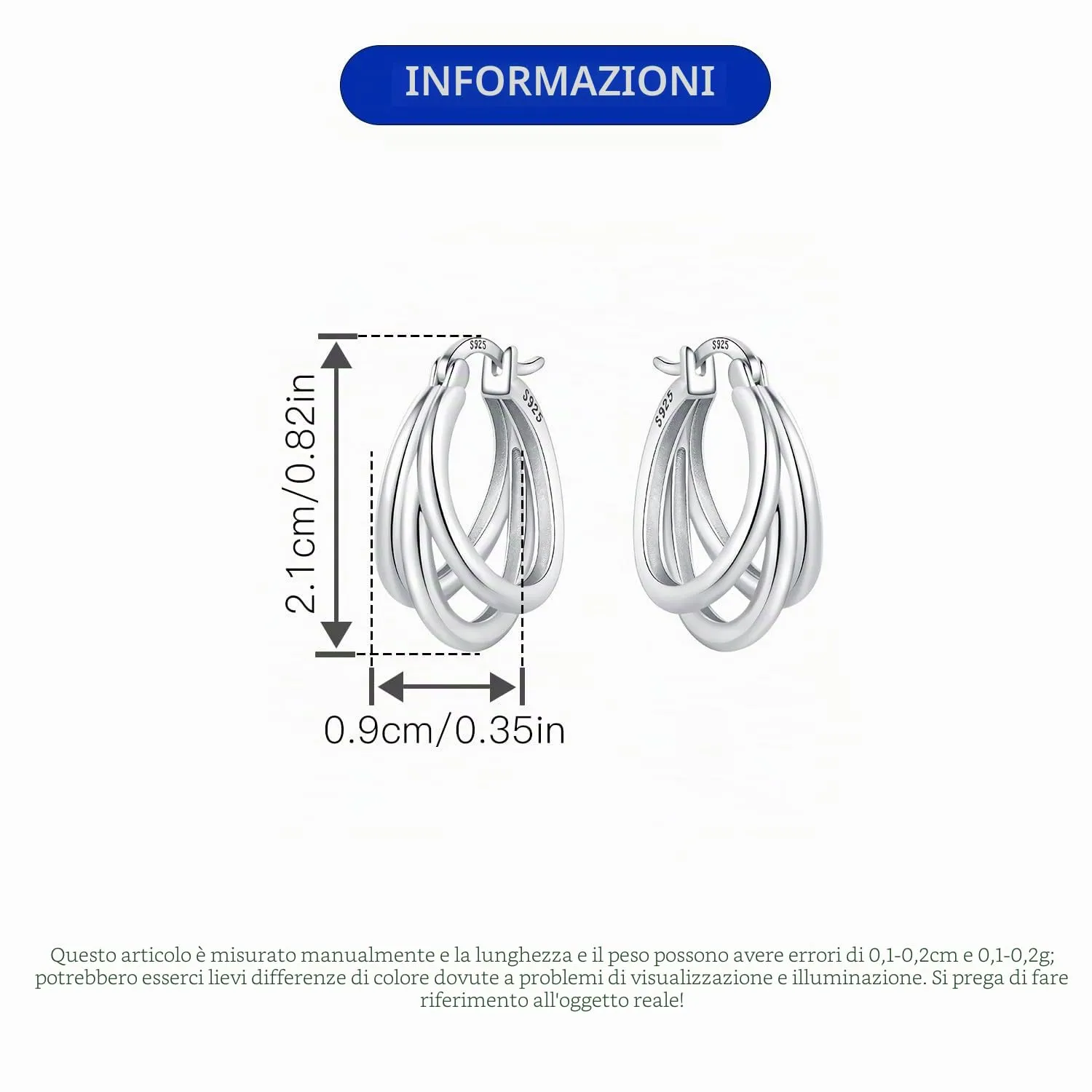 CYMYSS Orecchini Donna Argento 925 Orecchini Argento 925 a cerchio per uomini e donne Orecchini Anallergici Donna Orecchini a Cerchio Regali per Signore - immagine 2