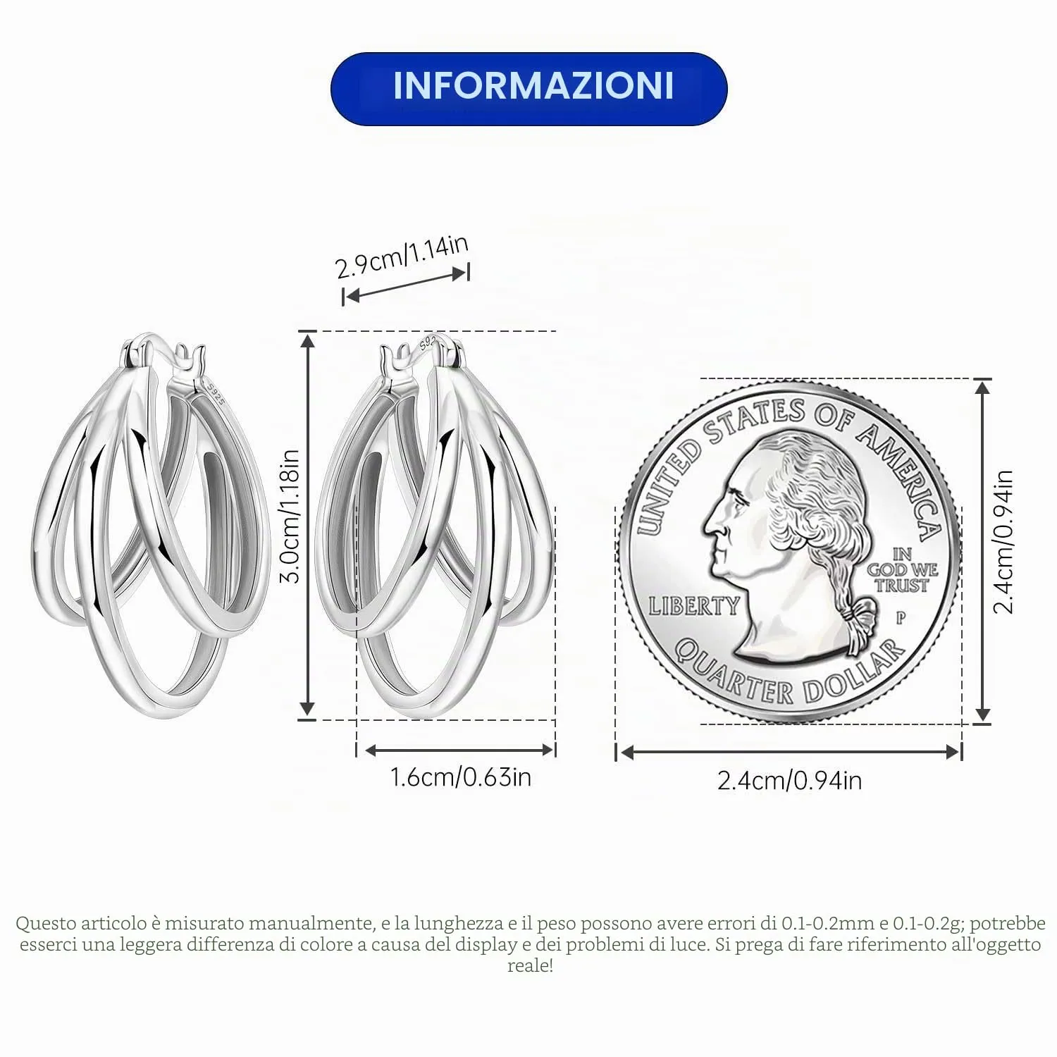 CYMYSS Orecchini Donna Argento 925 Orecchini Argento 925 a cerchio per uomini e donne Orecchini Anallergici Donna Orecchini a Cerchio Regali per Signore - immagine 3